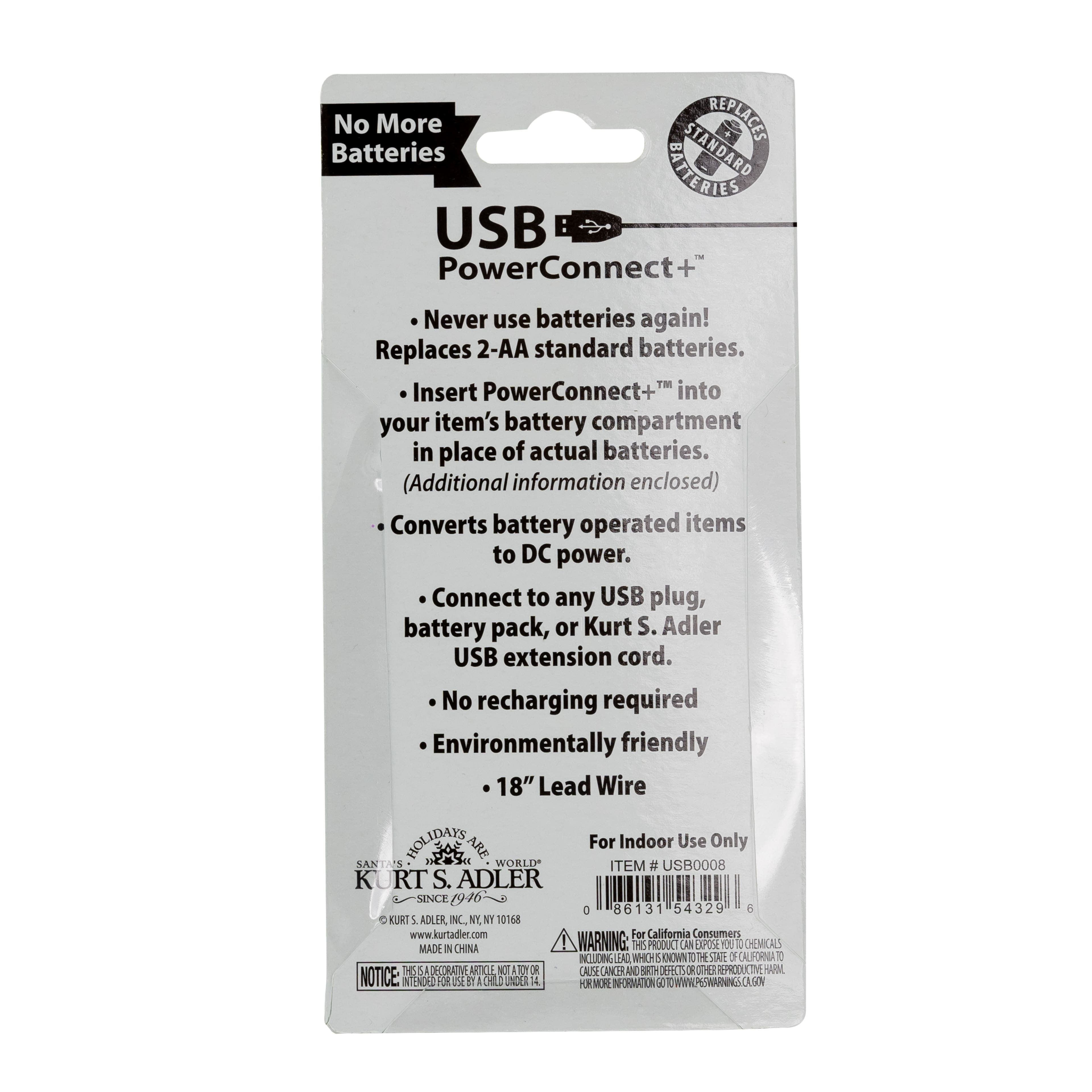 Kurt S. Adler USB Power Connect+&#x2122; 2AA Battery Converter