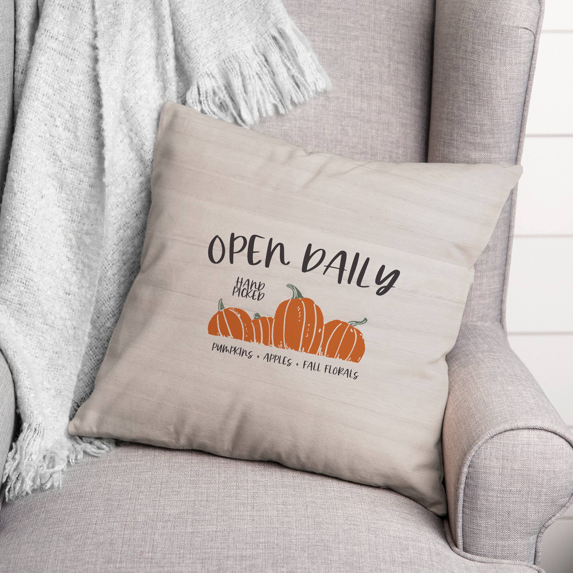 Open Daily Pumpkins Fall Throw Pillow