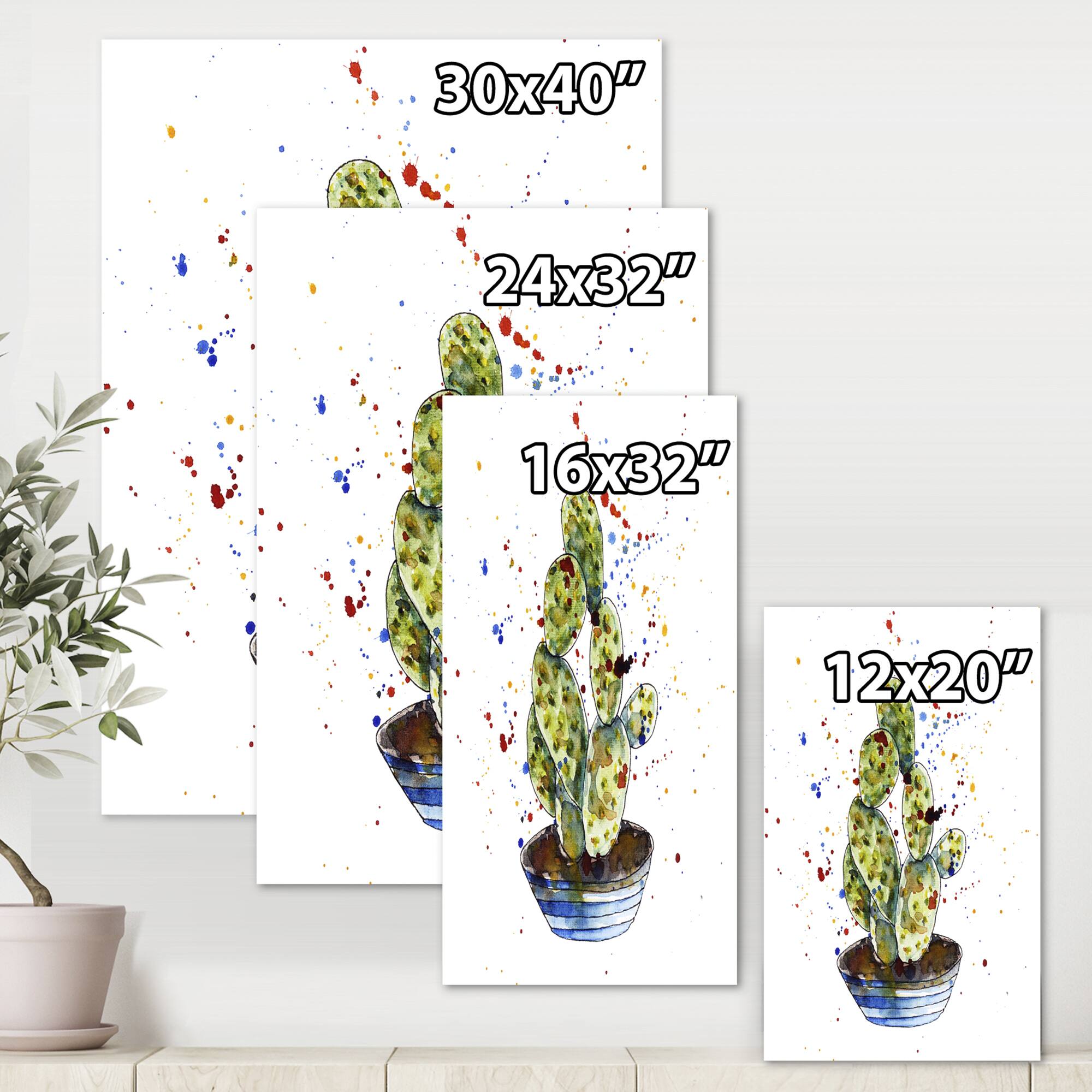 Designart - Cactus Houseplant - Traditional Canvas Wall Art Print