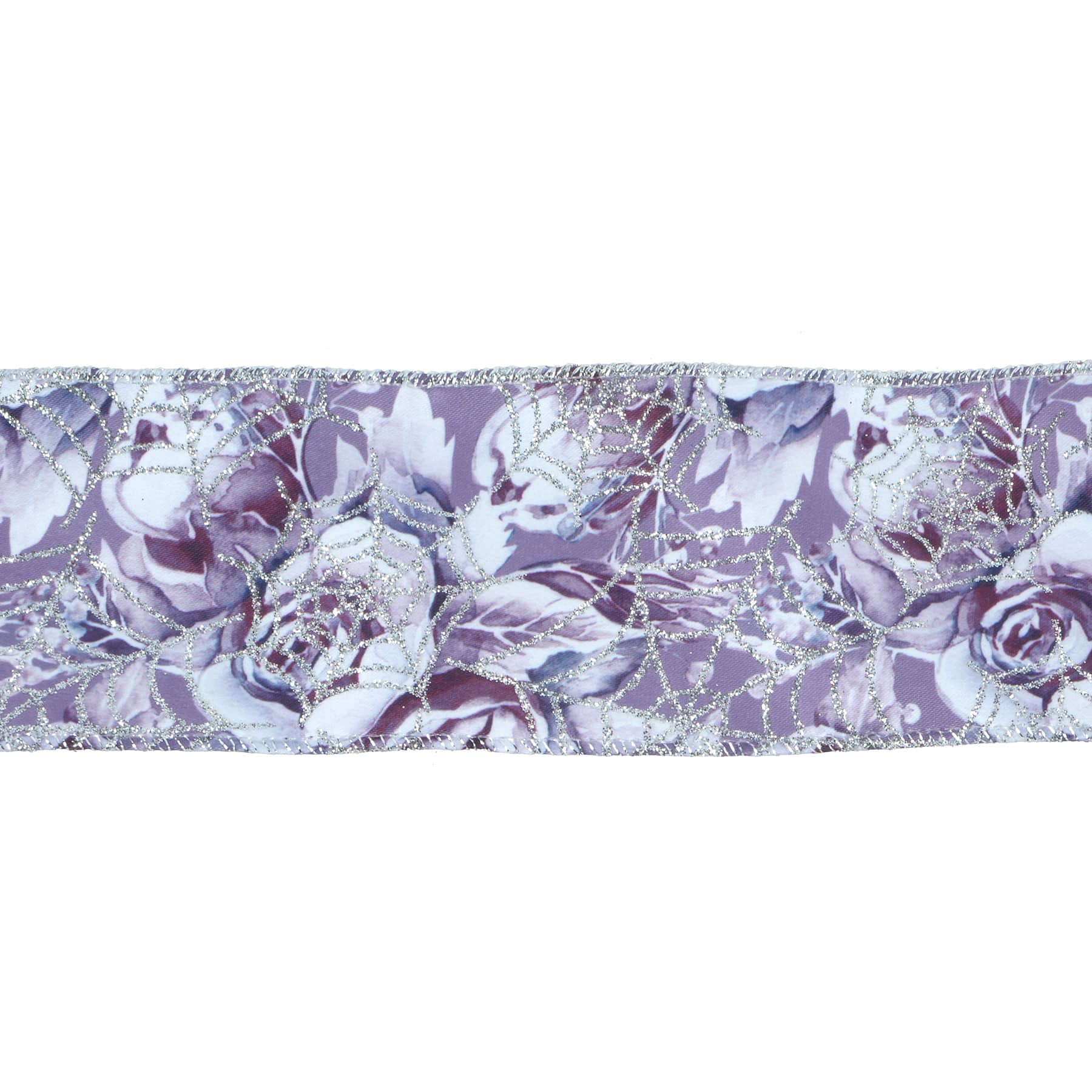 2.5&#x22; x 20ft. Purple Wired Floral Glitter Web Ribbon by Celebrate It&#xAE; Halloween