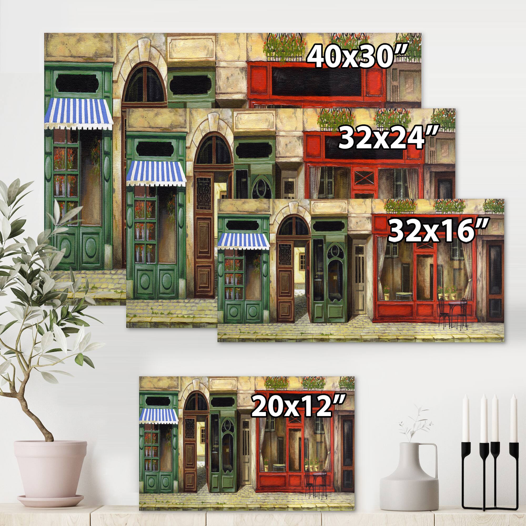 Designart - Red Facade of Charming Shop In Paris II - French Country Canvas Wall Art Print