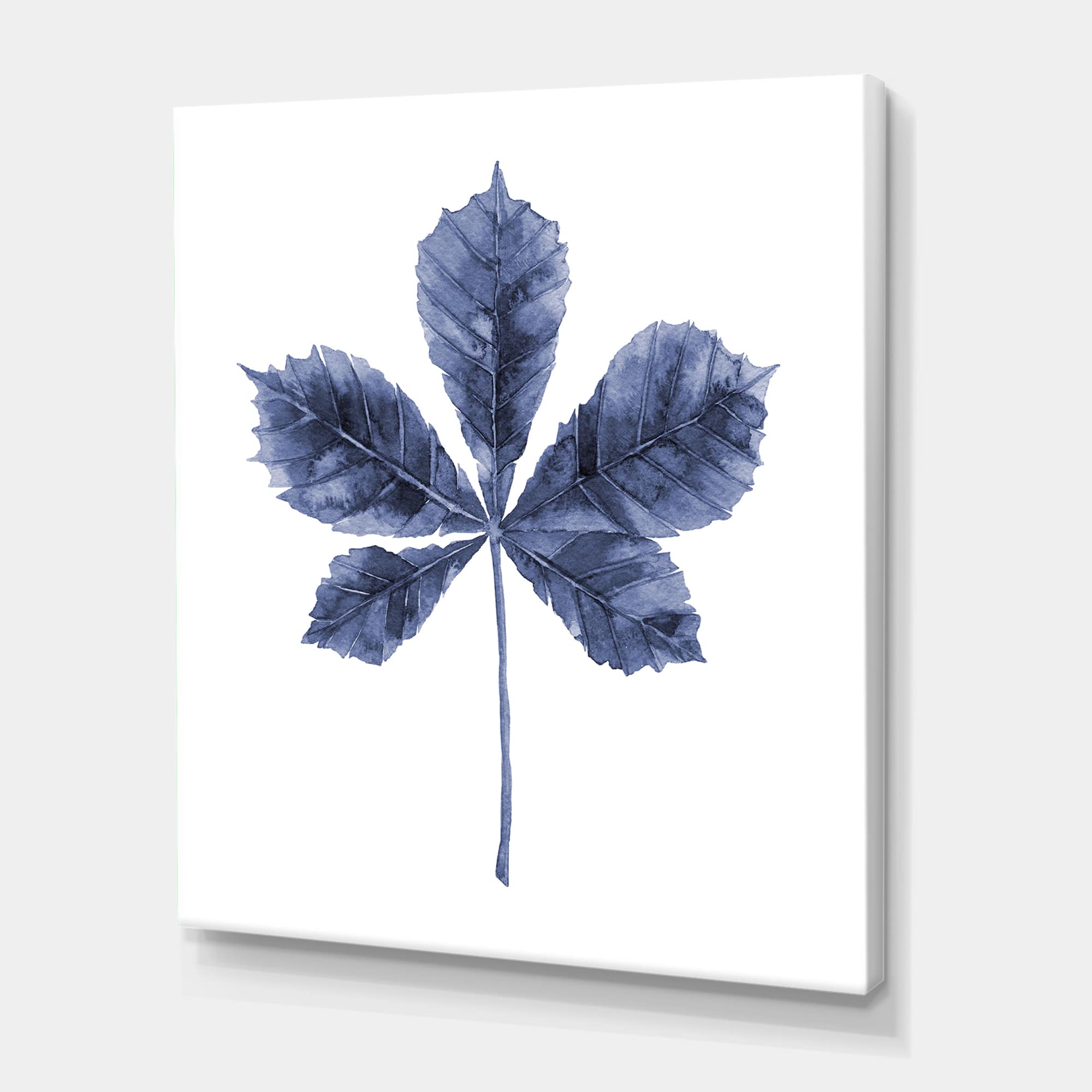 Designart - Navy Blue Chestnut Leaf - Traditional Canvas Wall Art Print