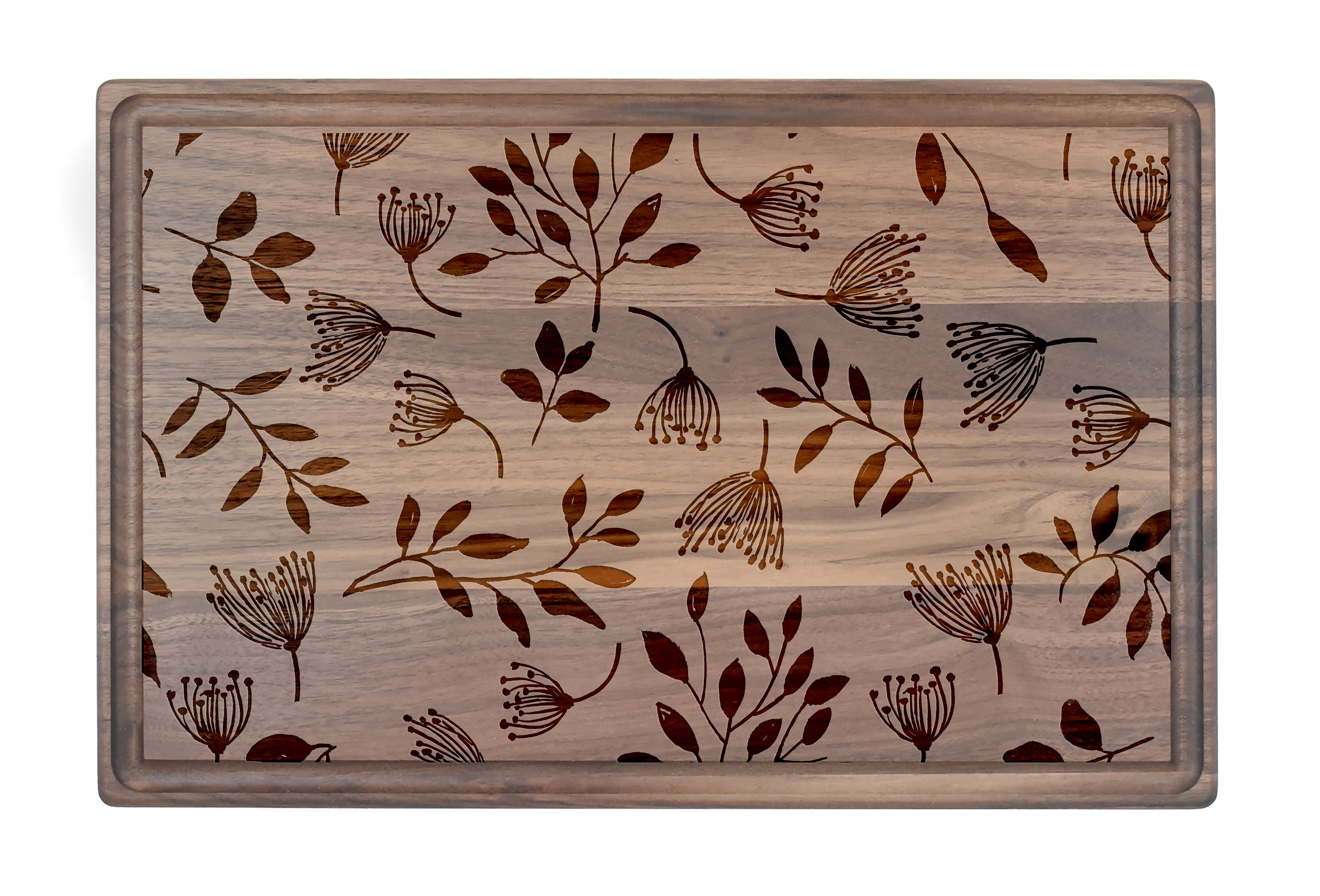 Floral Pattern 17&#x22; x 11&#x22; Walnut Cutting Board