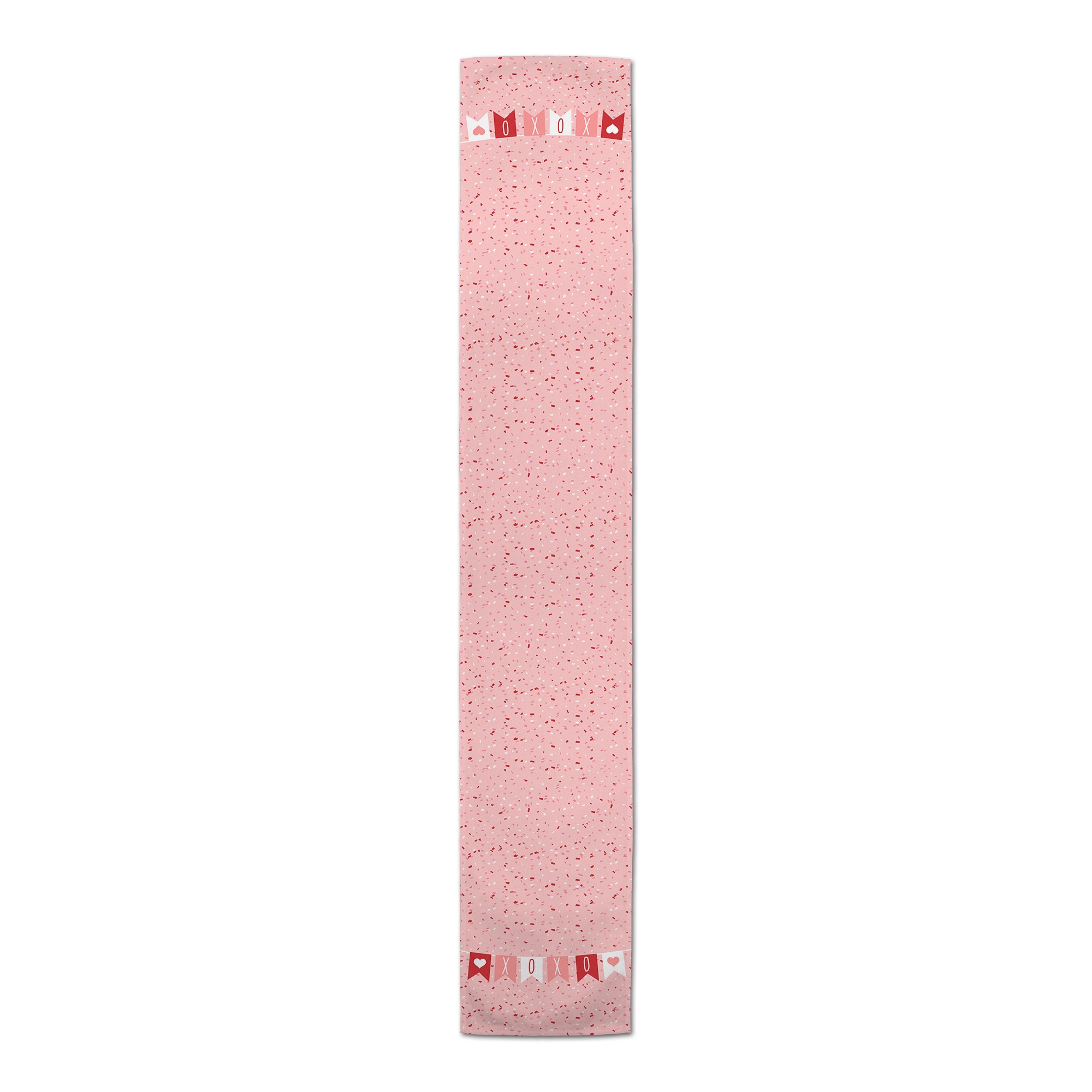 72" Red, Pink & White Confetti Banner Poly Twill Table Runner