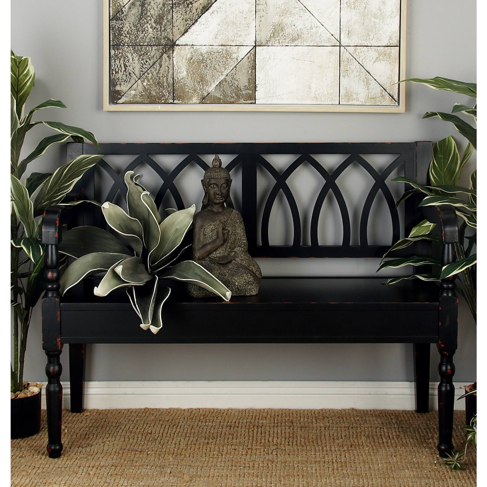 Dark Mahogany Wooden Farmhouse Indoor Bench