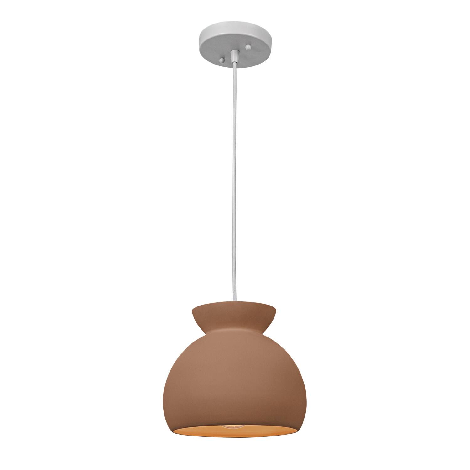 Hello Honey&#xAE; Sienna Matte Terra Cotta Boho Ceramic Ceiling Light with White Fabric Cord