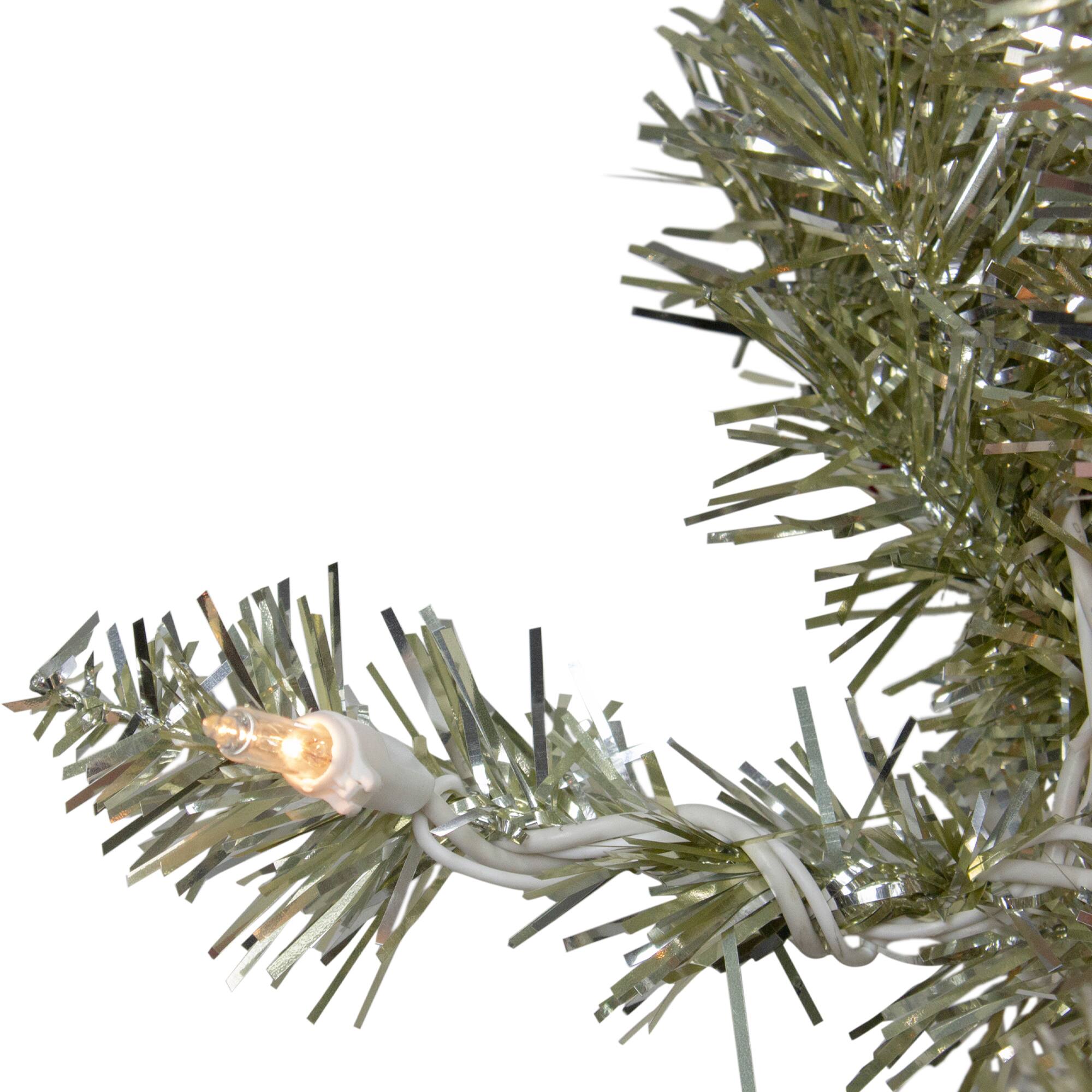 24&#x22; Pre-Lit Champagne Artificial Tinsel Christmas Wreath