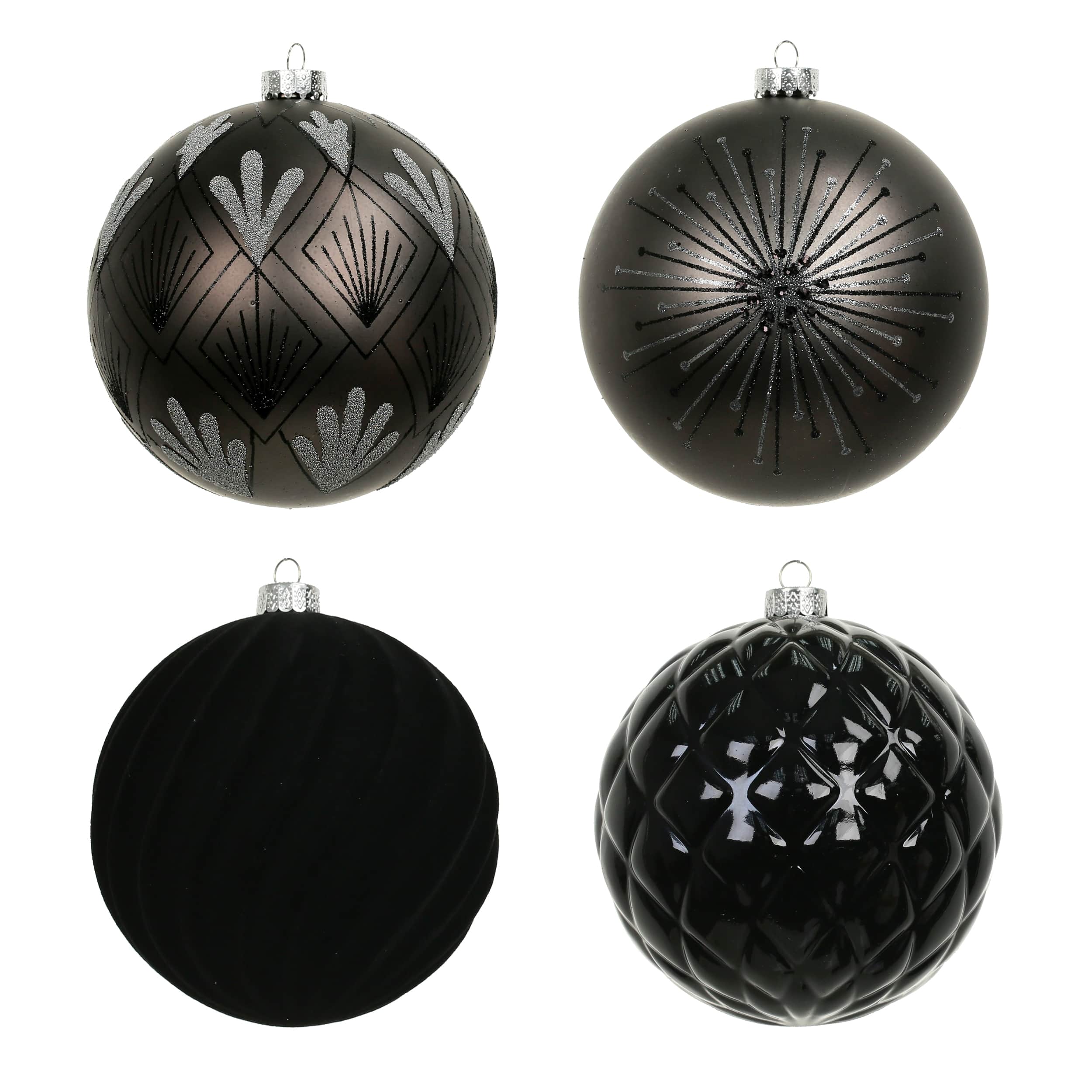 4 Pack 120mm Black Shatterproof Ball Ornaments by Ashland&#xAE;