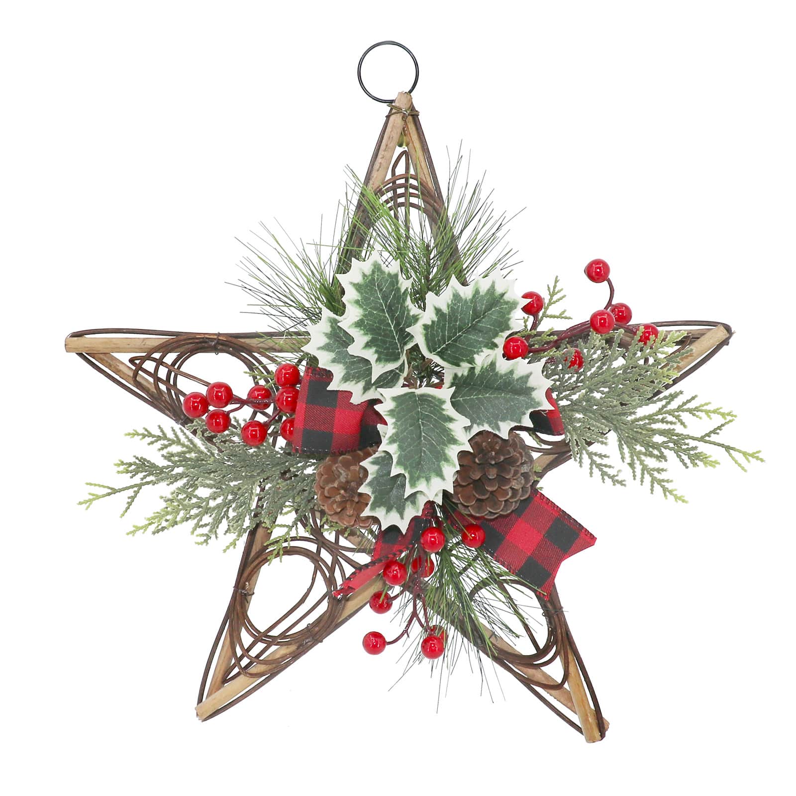 15&#x22; Pinecone, Holly &#x26; Red Berry Grapevine Star by Ashland&#xAE;