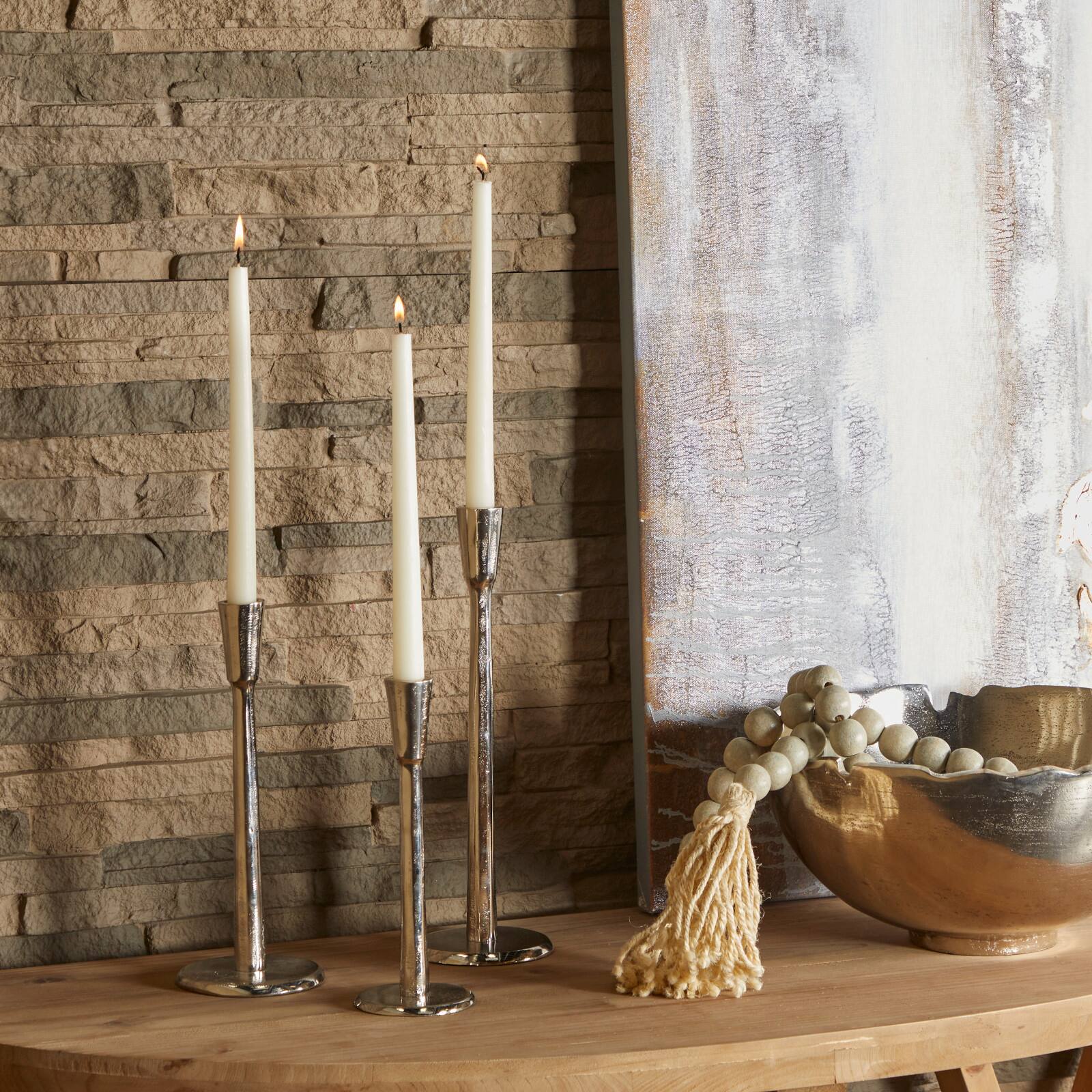 The Novogratz Silver Aluminum Tapered Candle Holder Set