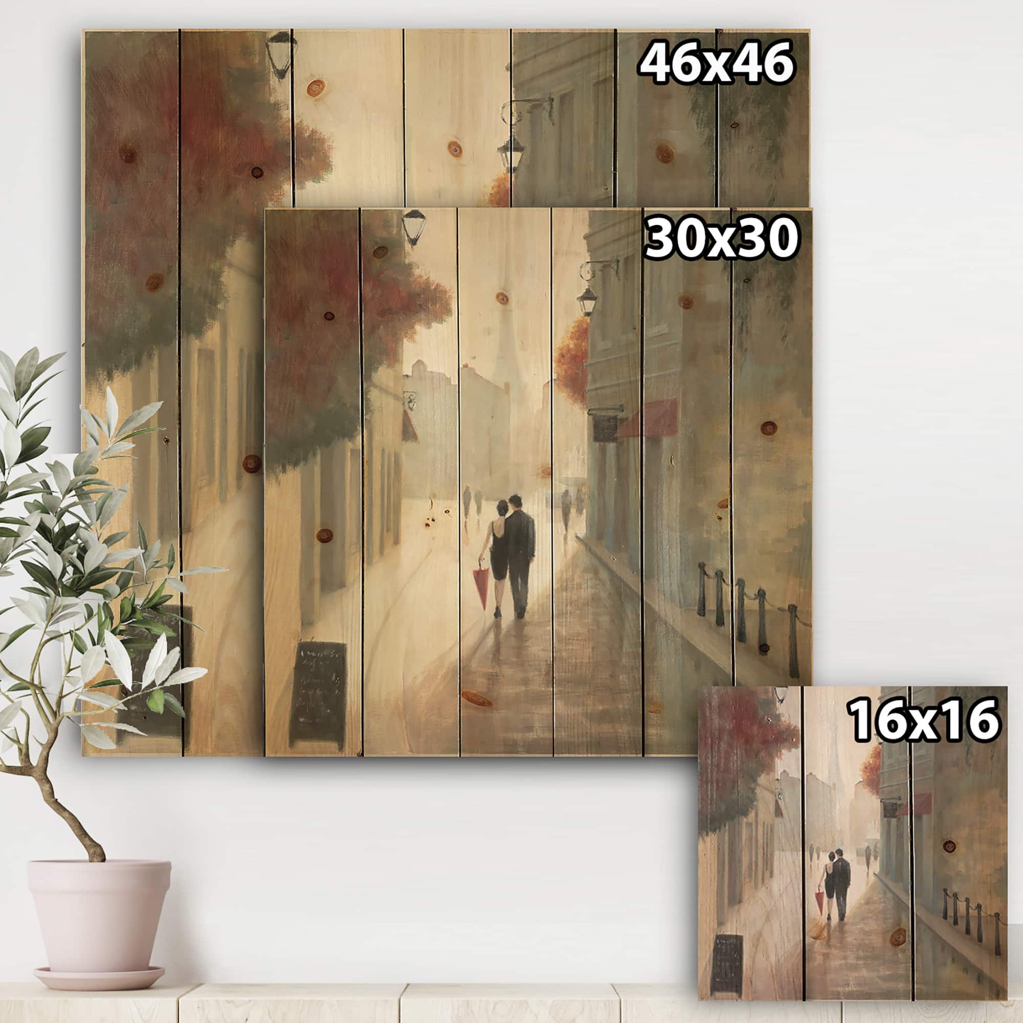 Designart - Paris Romance Couples II - Romantic French Country Print on Natural Pine Wood