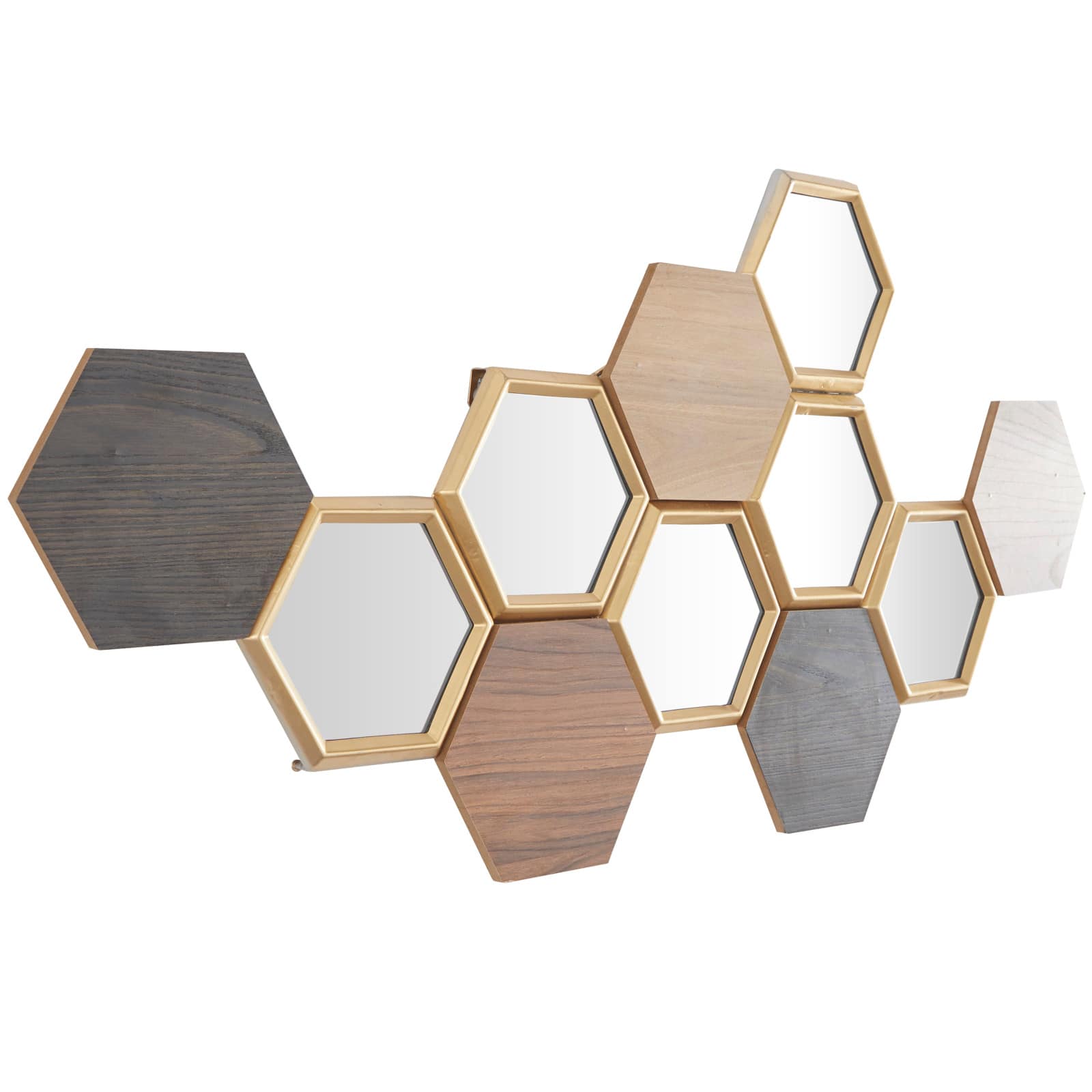 CosmoLiving by Cosmopolitan Brown Wood Honeycomb Geometric Wall Decor with Mirrors 40&#x22; x 1&#x22; x 19&#x22;