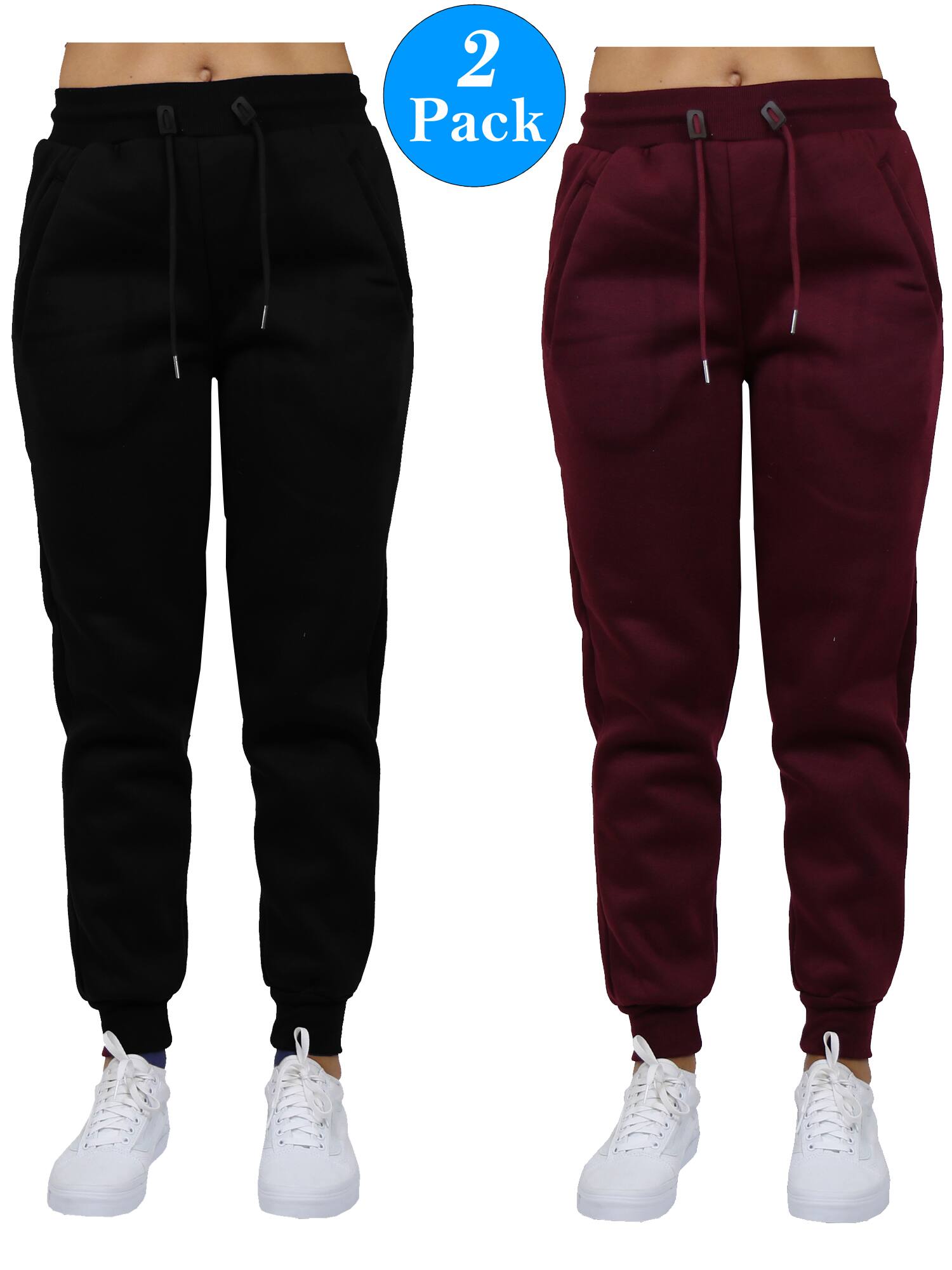 Galaxy by Harvic Women&#x2019;s Slim Fit Heavyweight Fleece-Lined Joggers 2 Pack