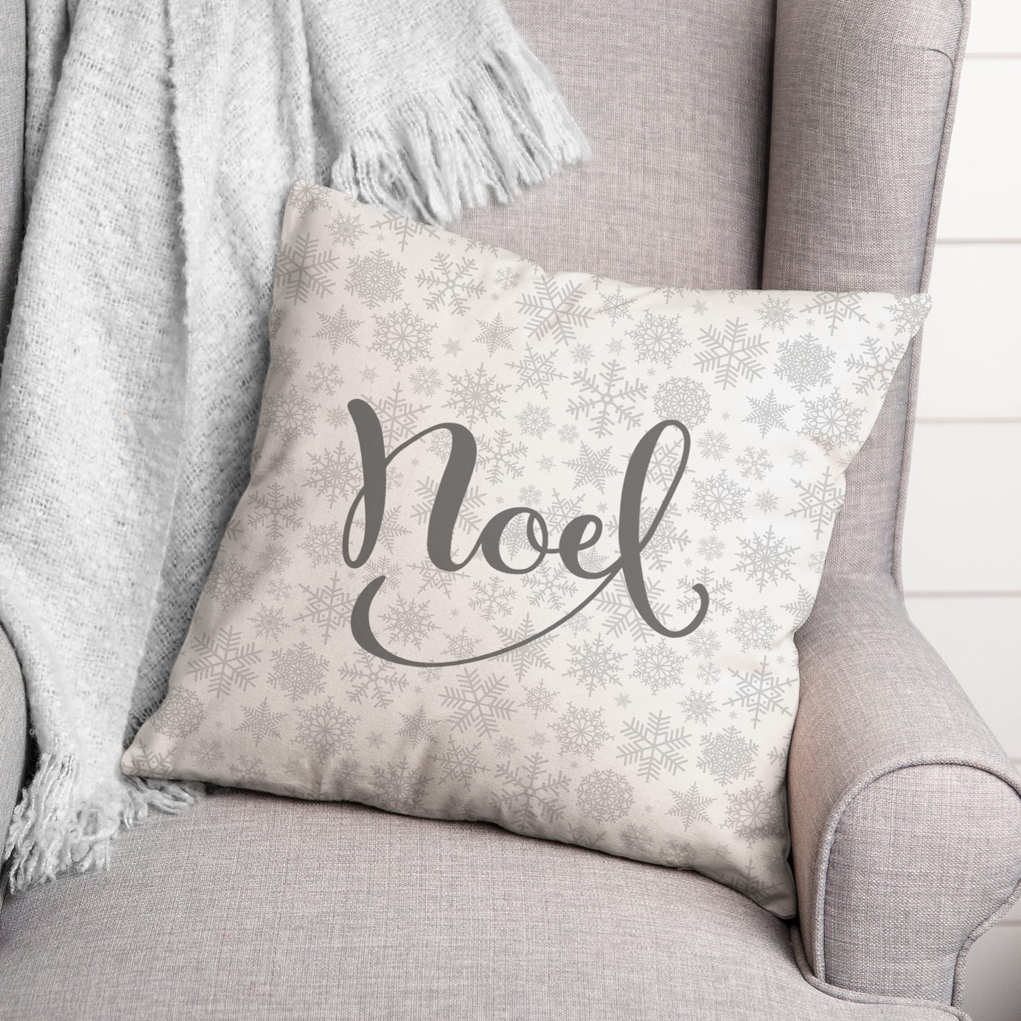 Noel Snowflake Pattern 18x18 Throw Pillow
