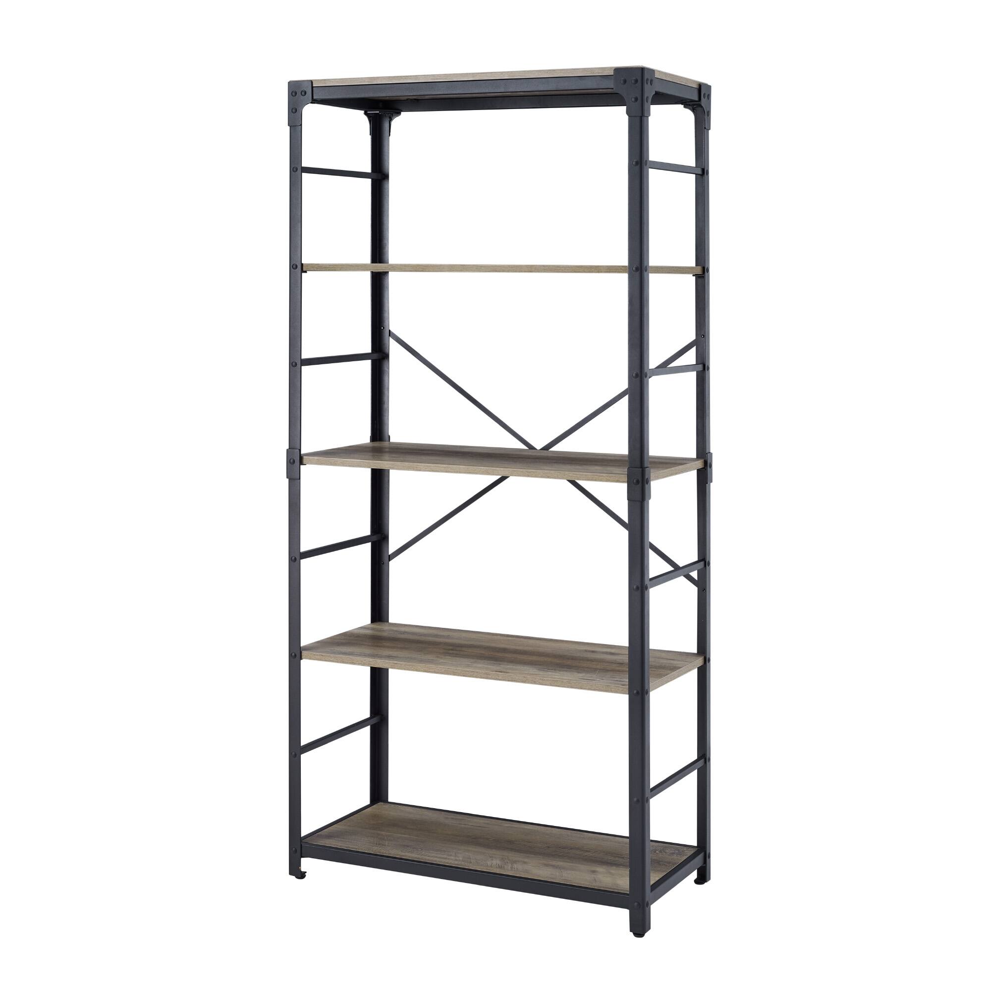 Walker Edison 64" Graywash Angle Iron Industrial Bookcase