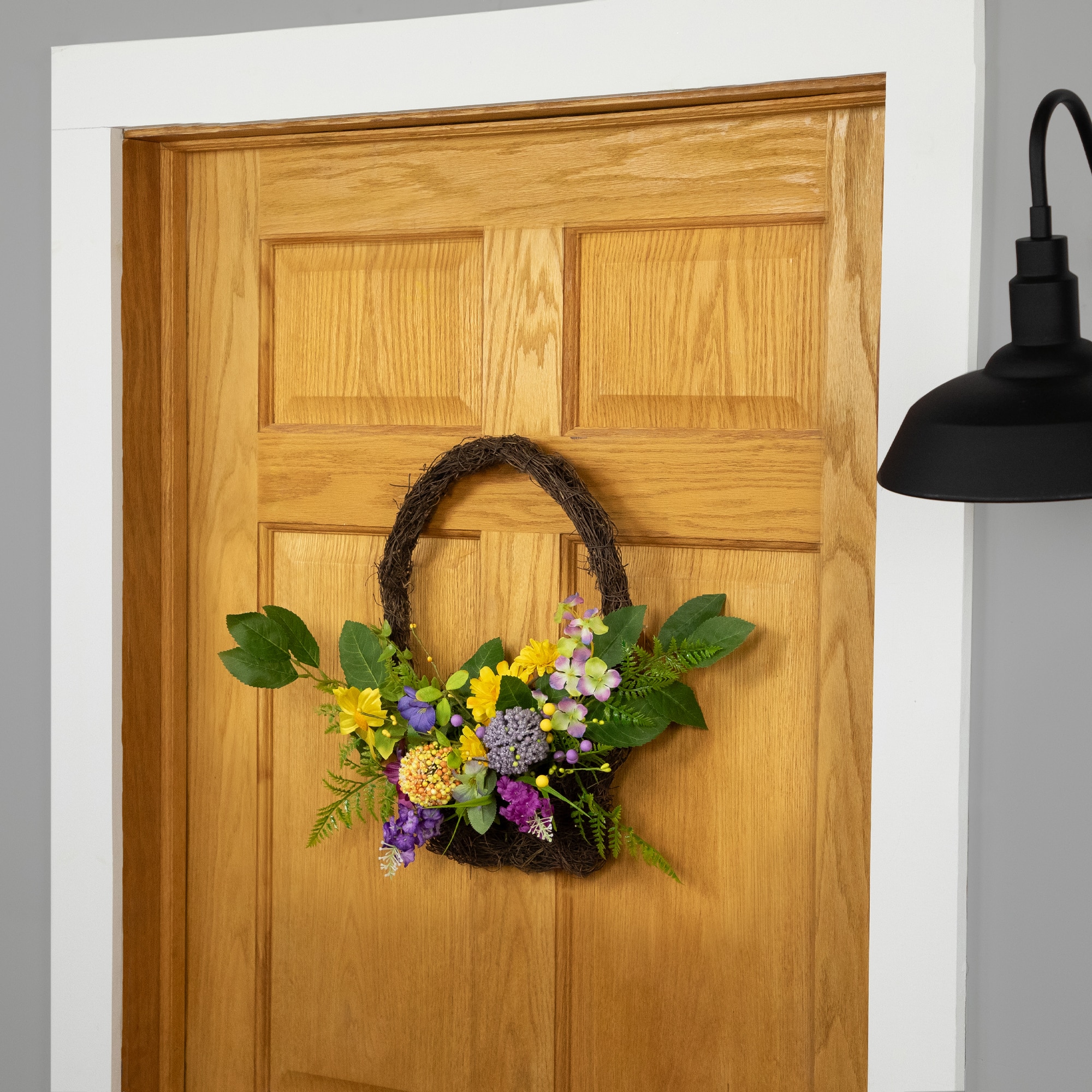 16" Mixed Wild Flower & Foliage Hanging Spring Wall Basket