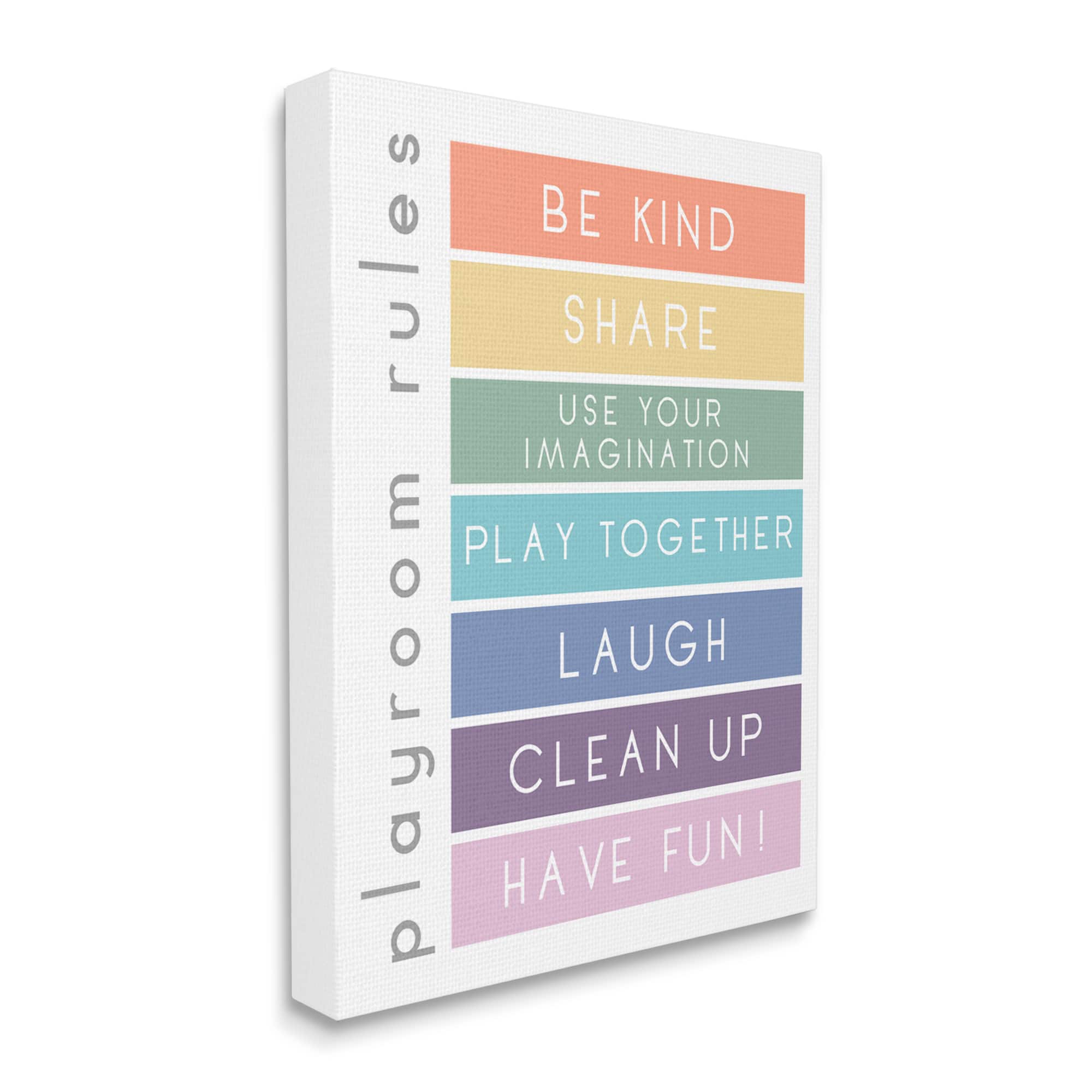Stupell Industries Bold List of Playroom Rules Kids Rainbow Stripes Canvas Wall Art