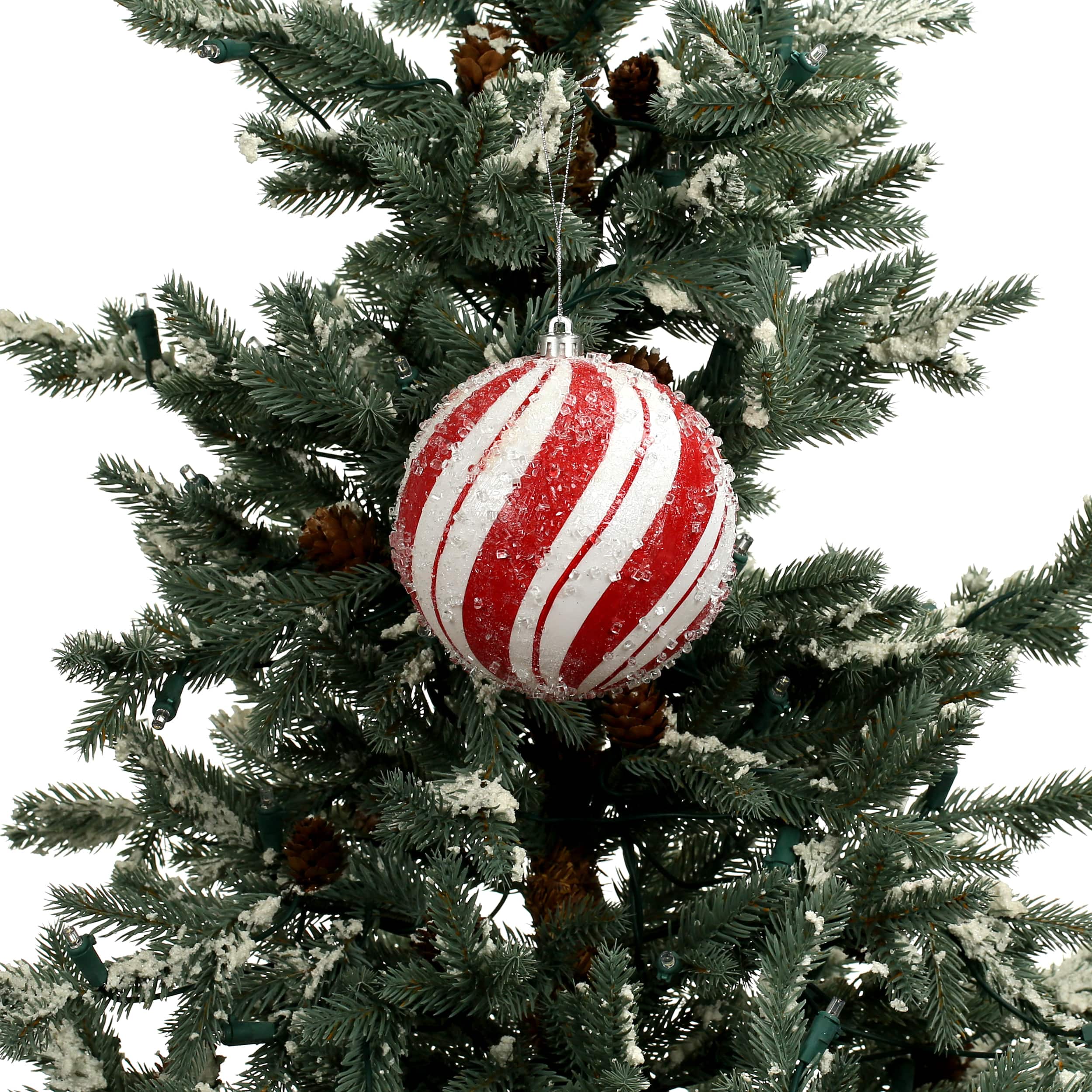 2 Pack 4.7&#x22; Red &#x26; White Peppermint Stripes Shatterproof Ball Ornaments by Ashland&#xAE;
