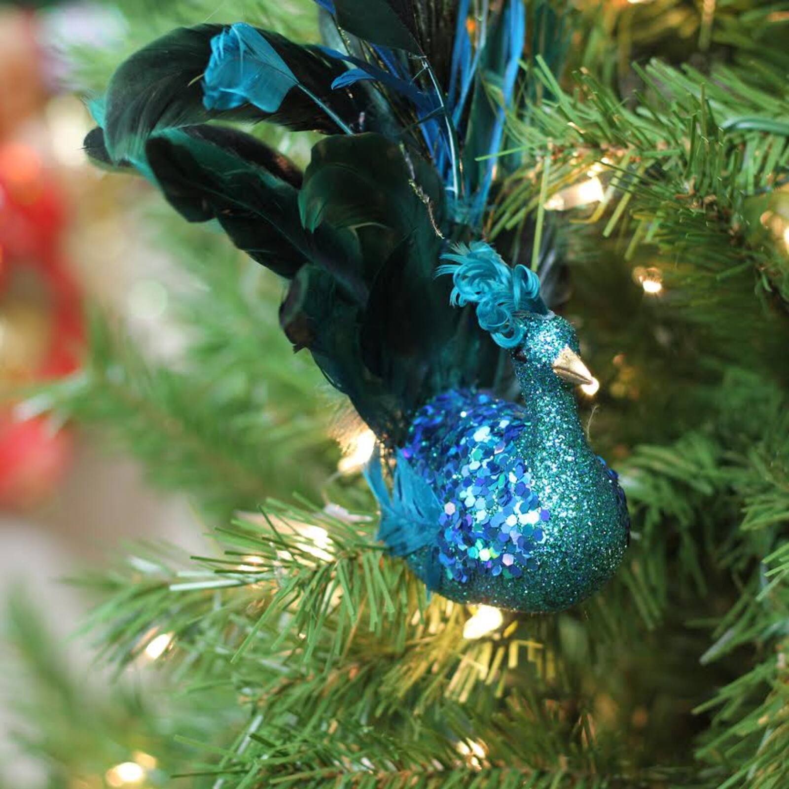 10" Turquoise Blue & Green Peacock Clip-On Ornament