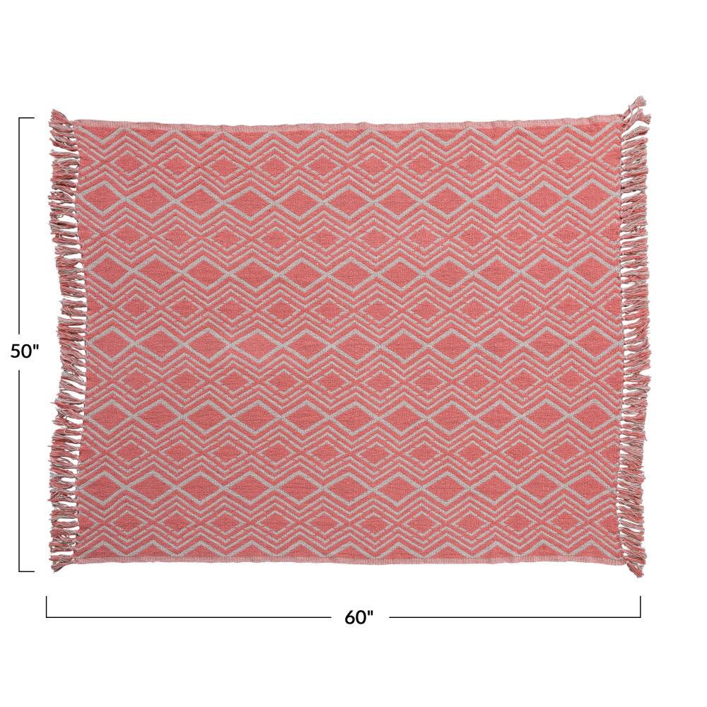 Hello Honey® Pink Geometric Design & Fringe Recycled Cotton Blend Throw Blanket