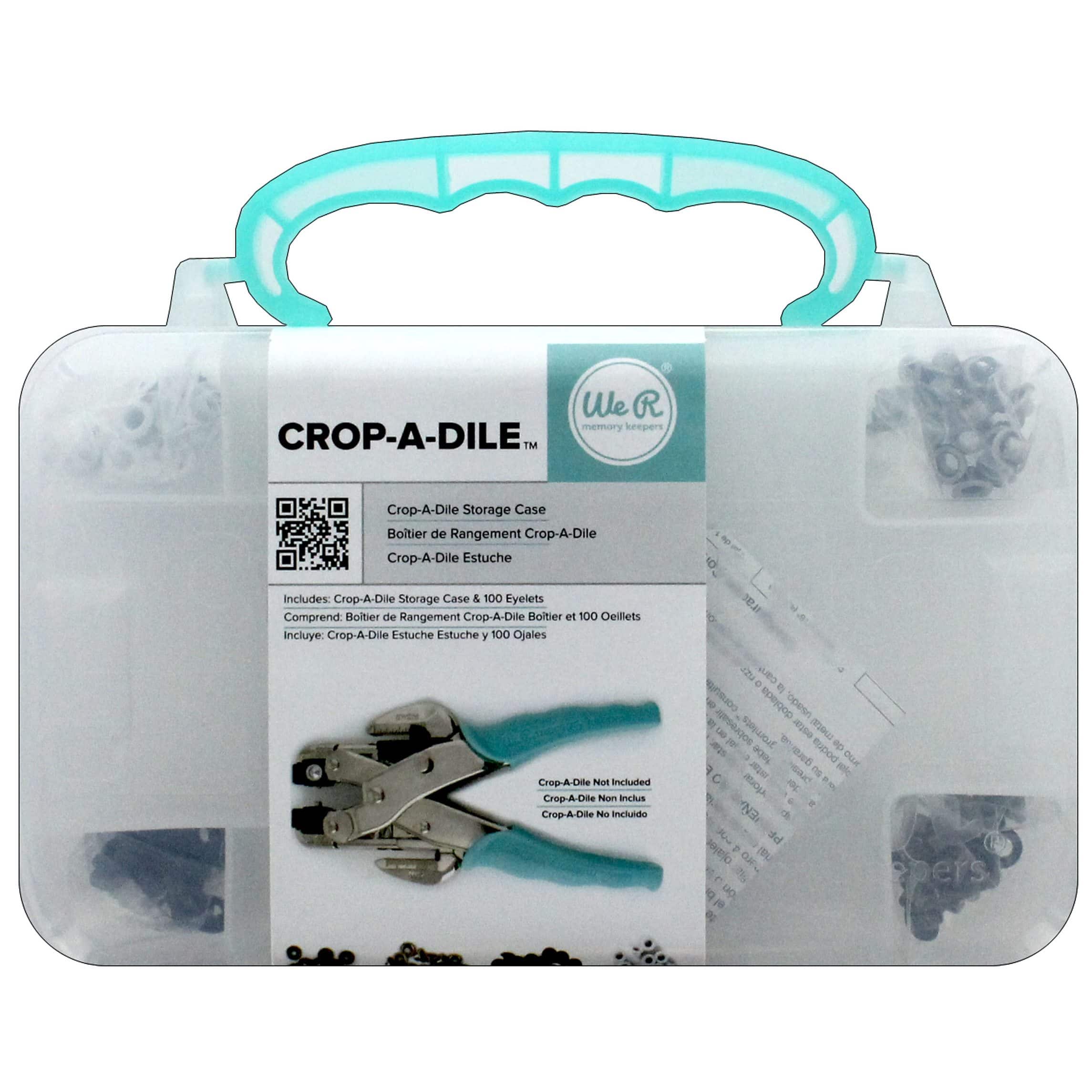 Crop-A-Dile Carrying Case by We R Memory Keepers  Includes heavy-duty-plastic  carrying case with teal handle and 100 eyelets in assorted colors