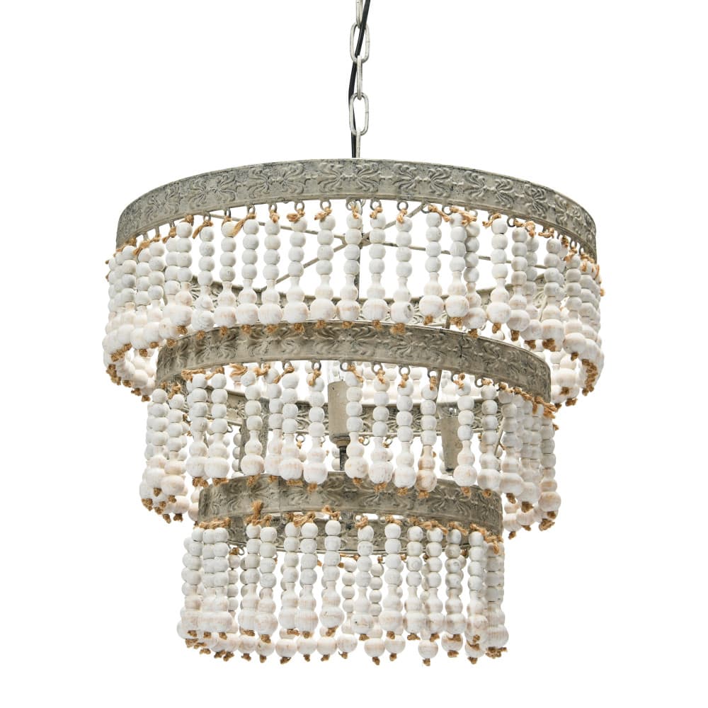 Hello Honey® 20.5" Antique White 3-Tier Wood Bead Chandelier