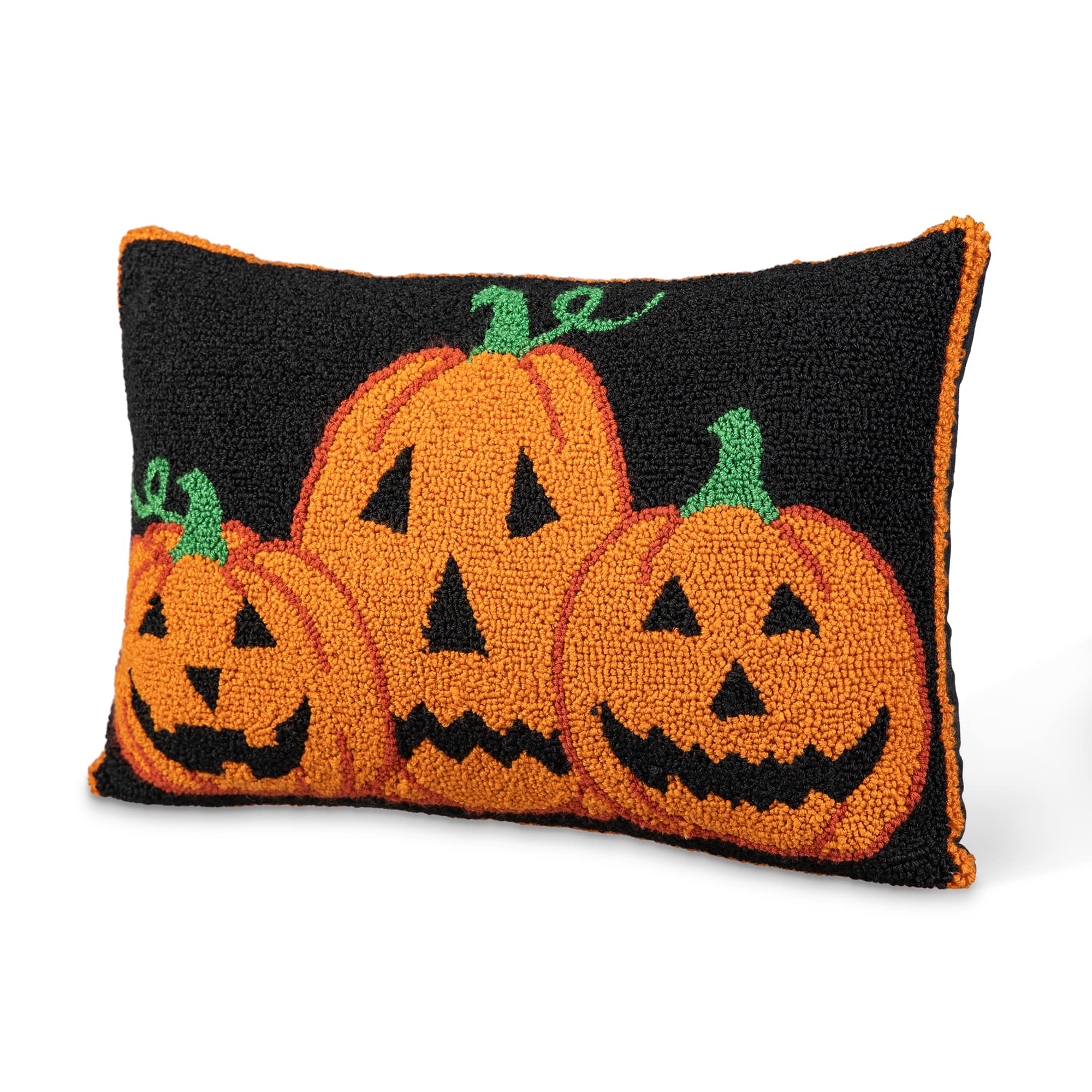 Glitzhome&#xAE; 18&#x22; x 12&#x22; Hooked Halloween Pumpkins Pillow