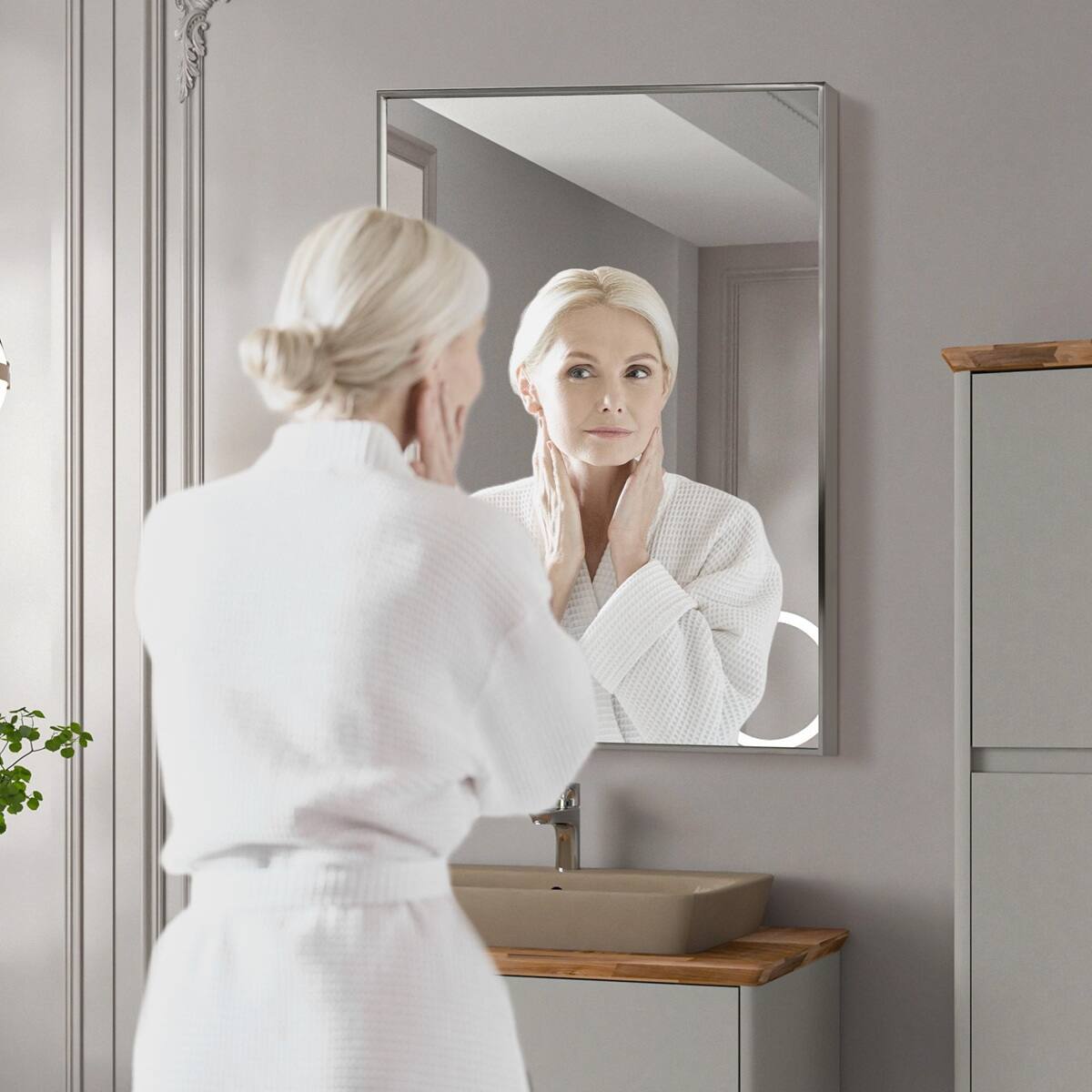 Head West Brushed Nickel Rectangular Framed Accent Vanity Mirror