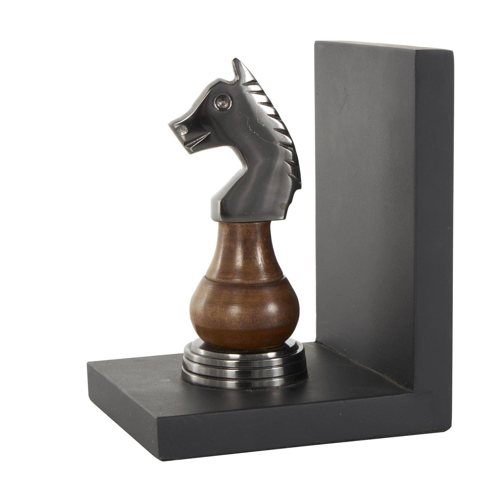 Decorative Dark Brown & Silver Chess Bookend Set