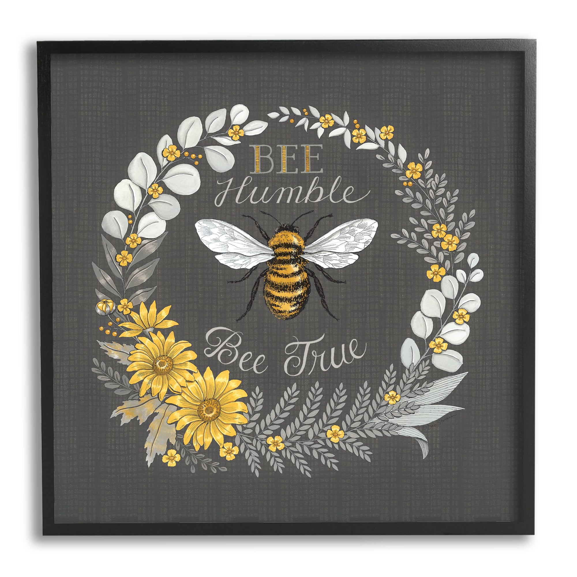 Stupell Industries Bee Humble Be True Phrase Vintage Yellow Florals Framed Wall Art