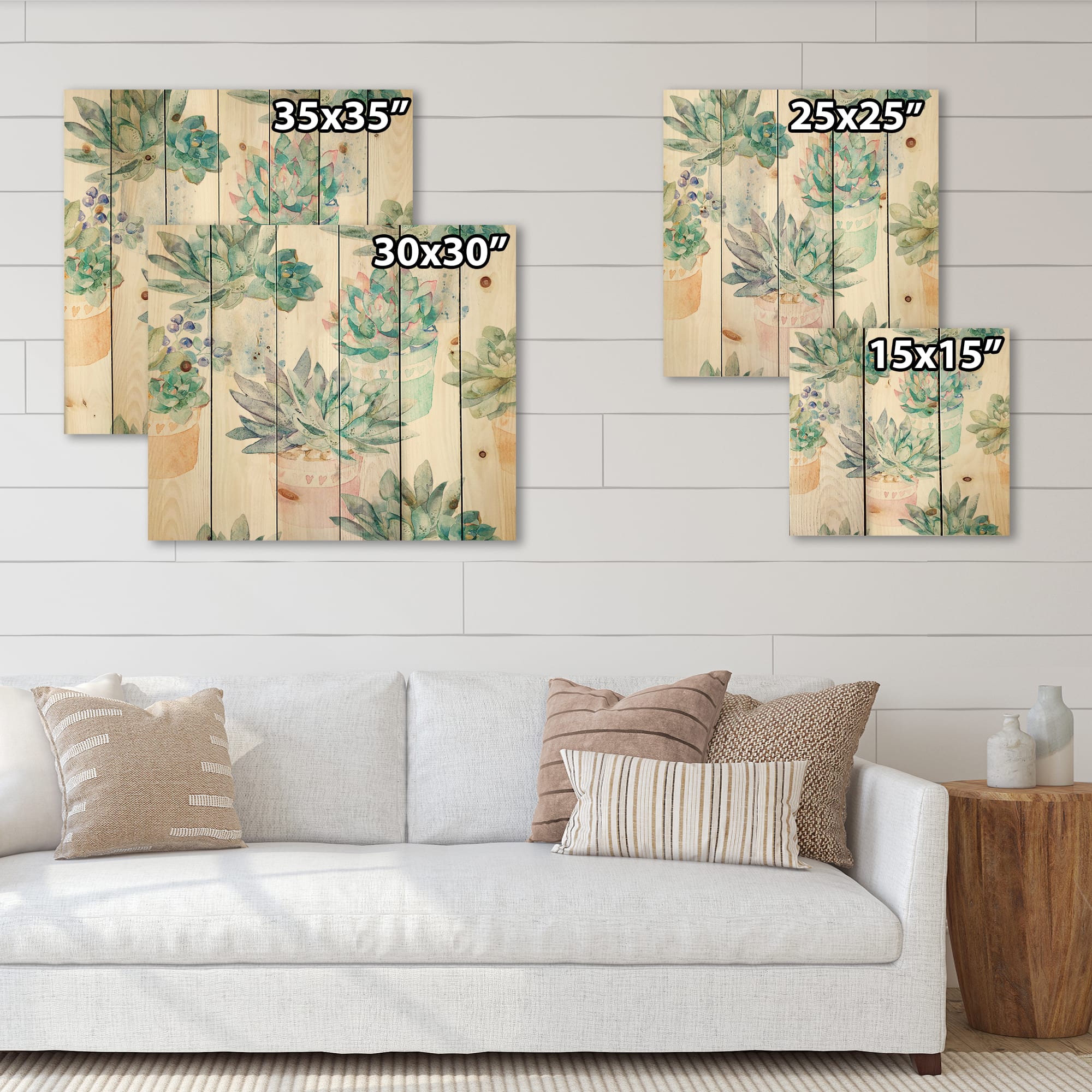 Designart - Pastel Toned Succulent Housplants - Traditional Print on Natural Pine Wood