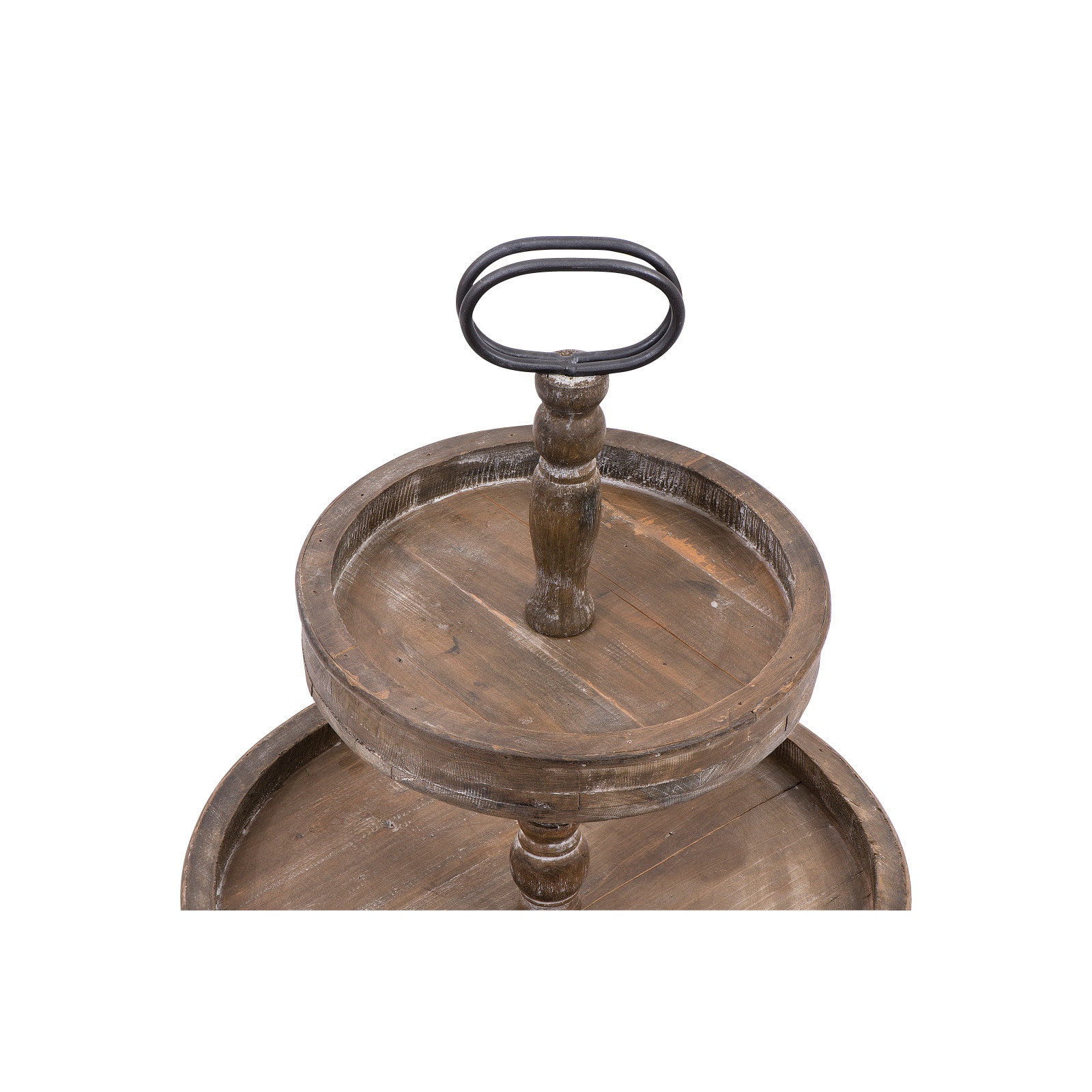 Hello Honey&#xAE; 18.5&#x22; Distressed Brown Wooden 2-Tier Tray with Metal Handle