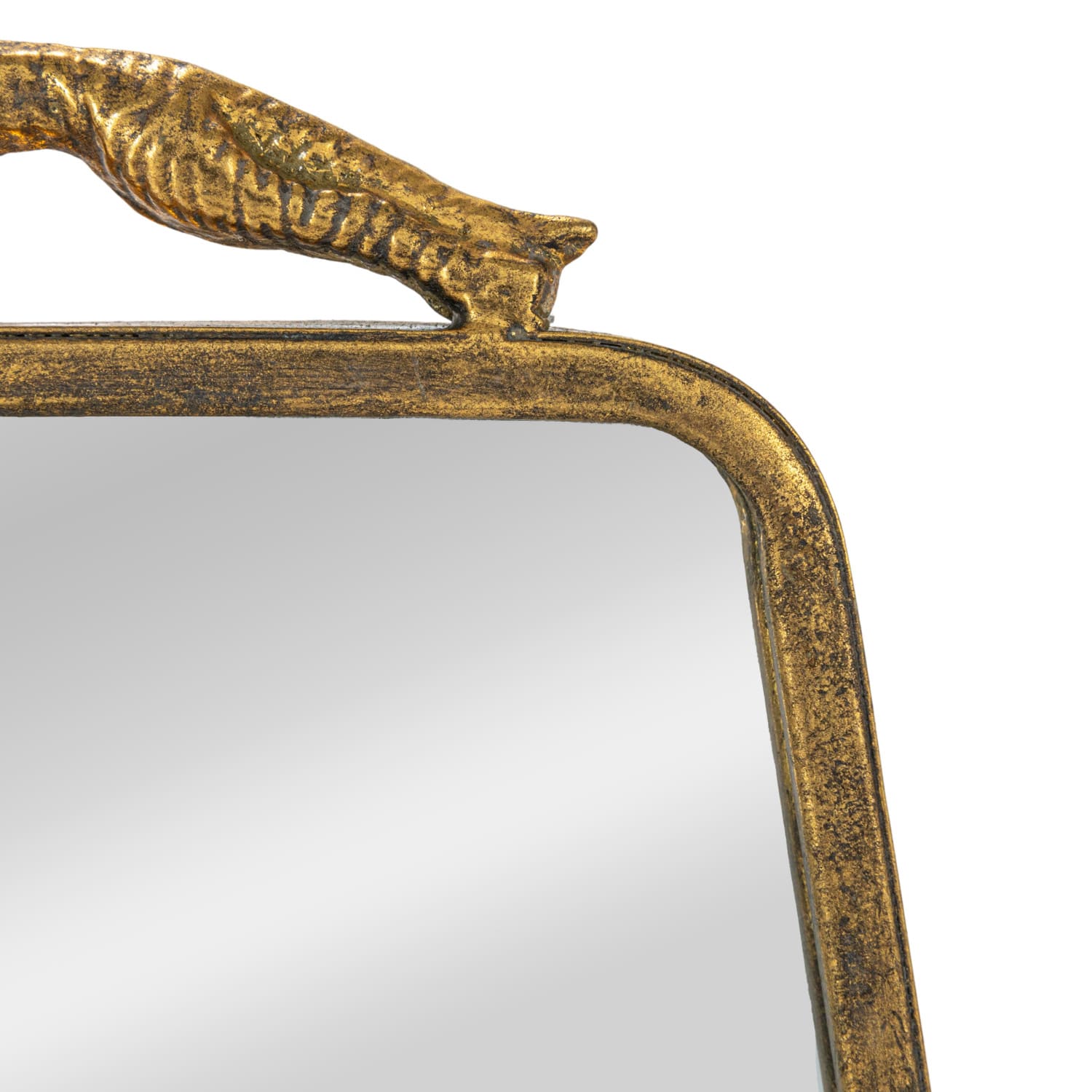 10&#x22; Gold Antique Metal Wall Mirror with Leopard Handle