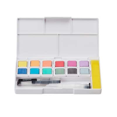 Derwent Pastel Shades Paint Pan Set, 12-Color Pastel Shades Set with Brush