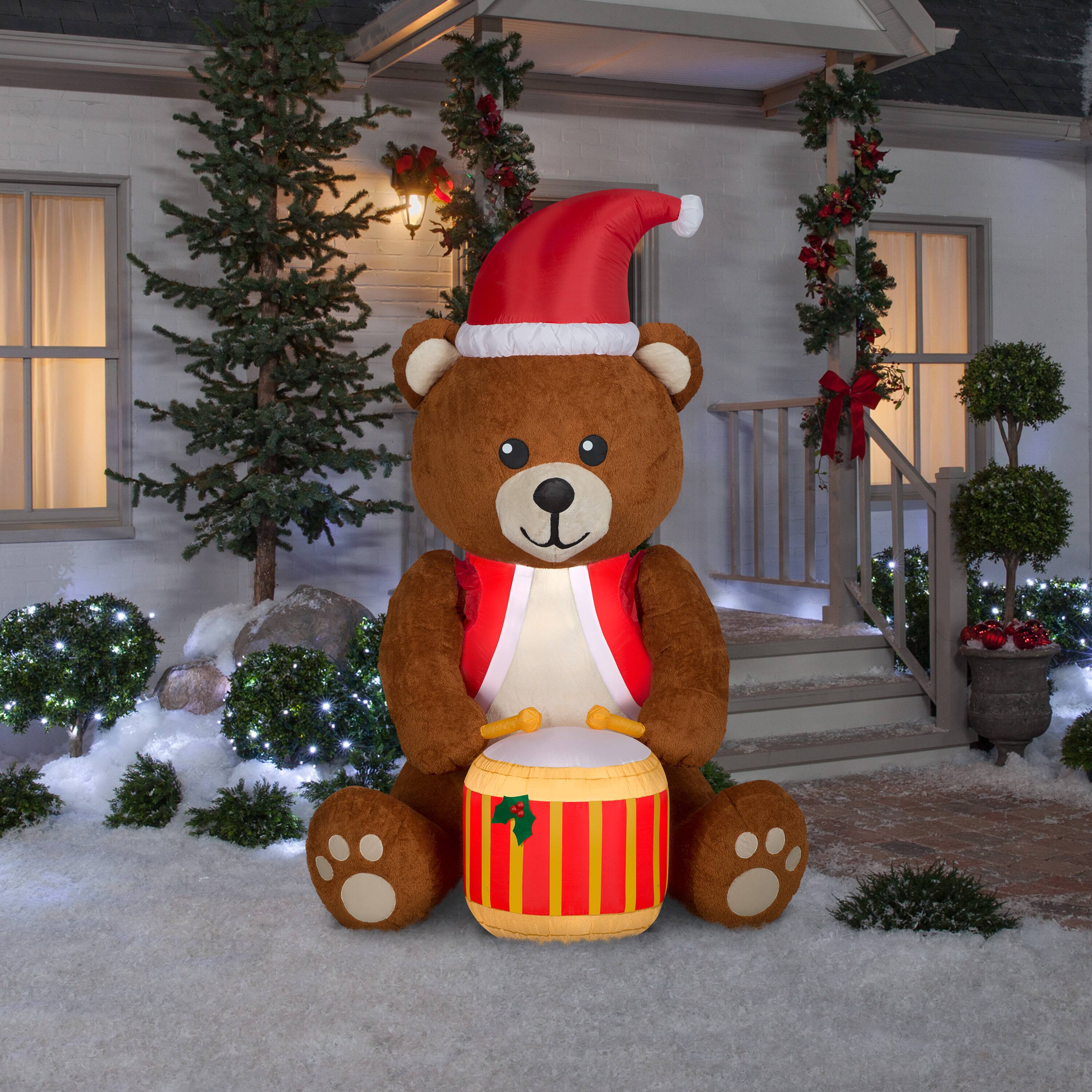 6ft. Airblown® Animated Inflatable Mixed Media Drumming Teddy Bear