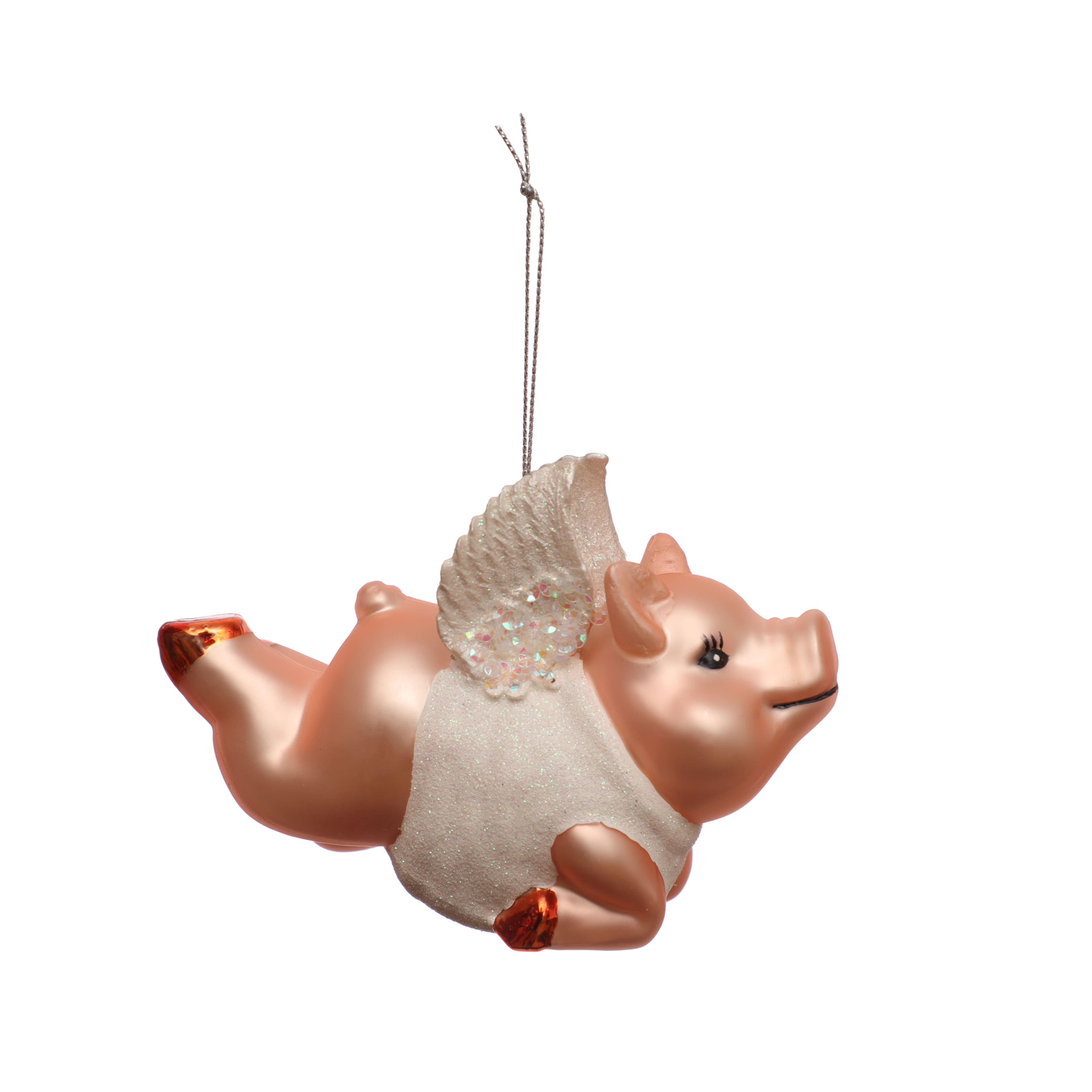 4.5&#x22; Pink Flying Pig Glass Ornament by Ashland&#xAE;