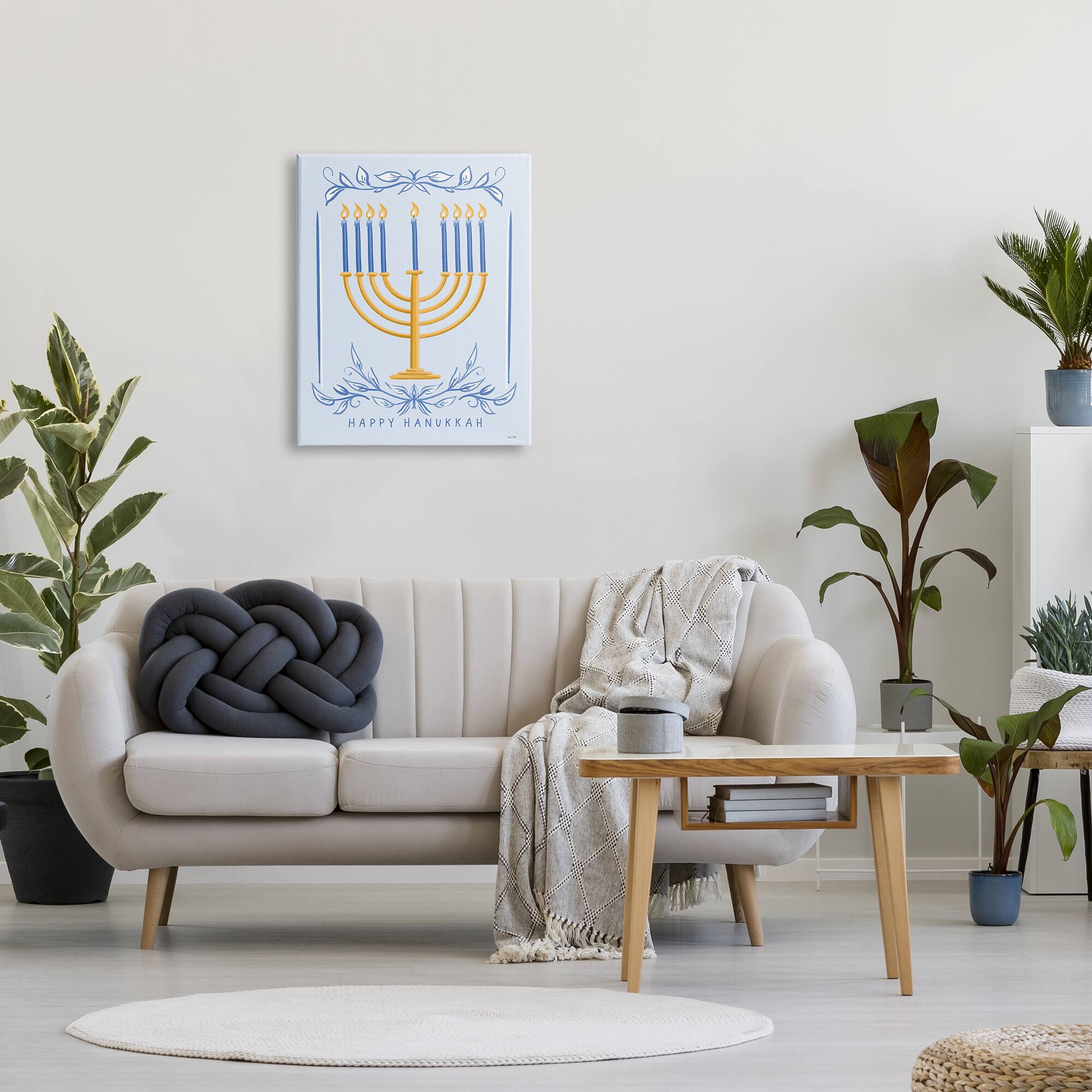 Stupell Industries Happy Hanukkah Botanical Menorah Canvas Wall Art