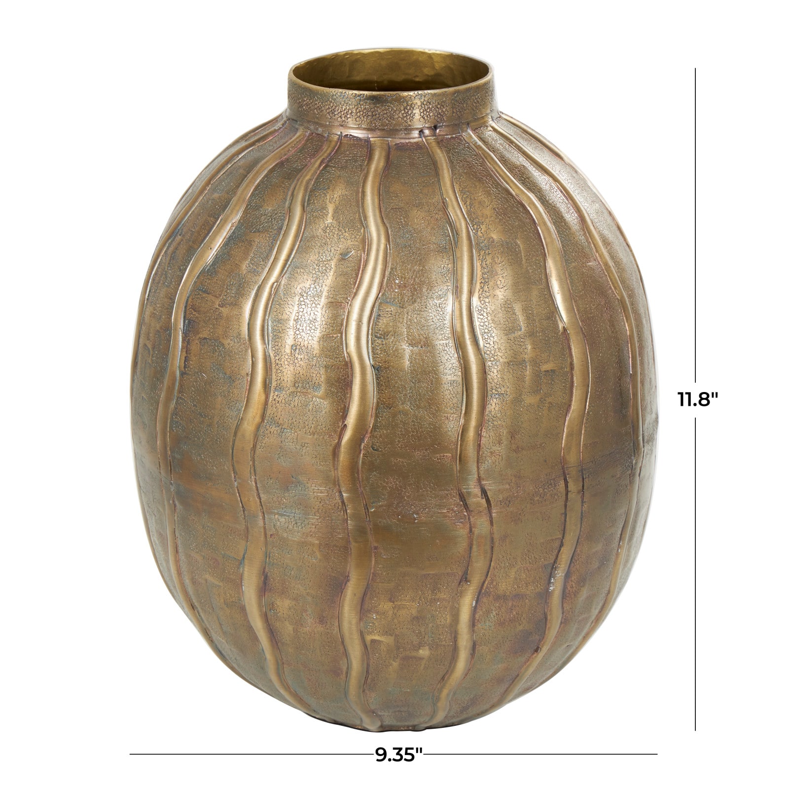 12&#x22; Brass Metal Snakeskin Inspired Vase with Dimensional Wavy Accents