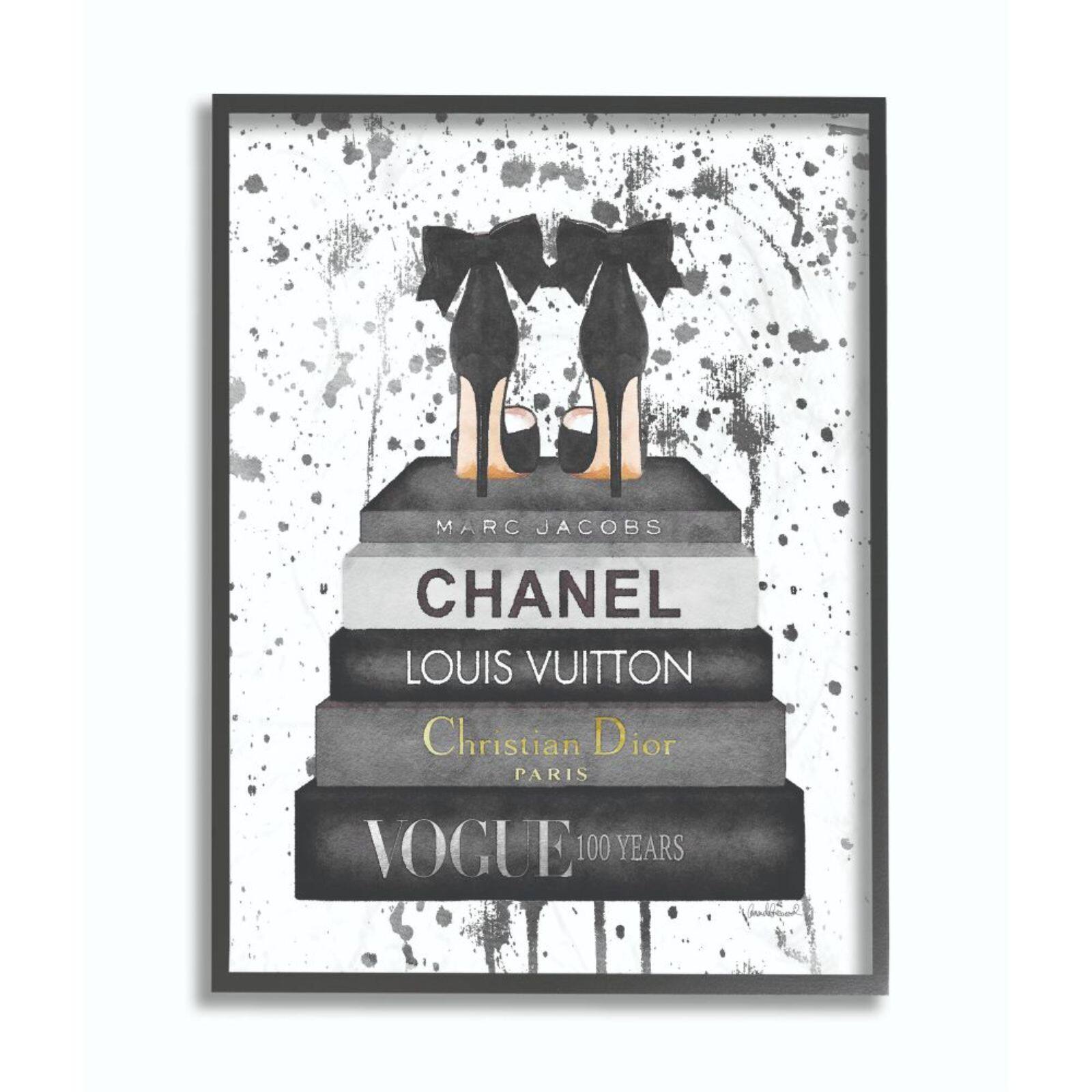 Stupell Industries Fashion Book Stack & Heels Wall Art in Black Frame