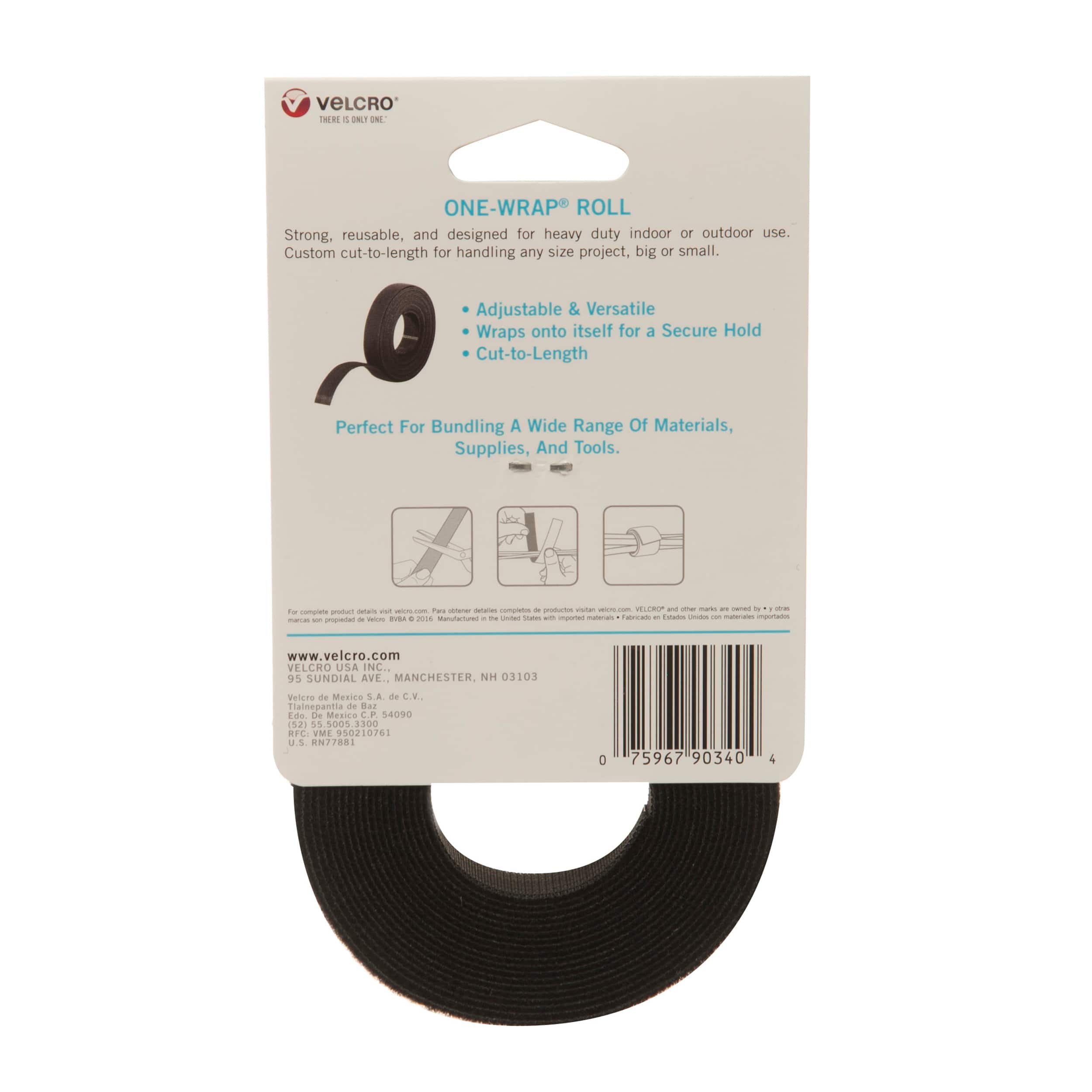 VELCRO® Brand ONE-WRAP® Black Roll, 12ft.