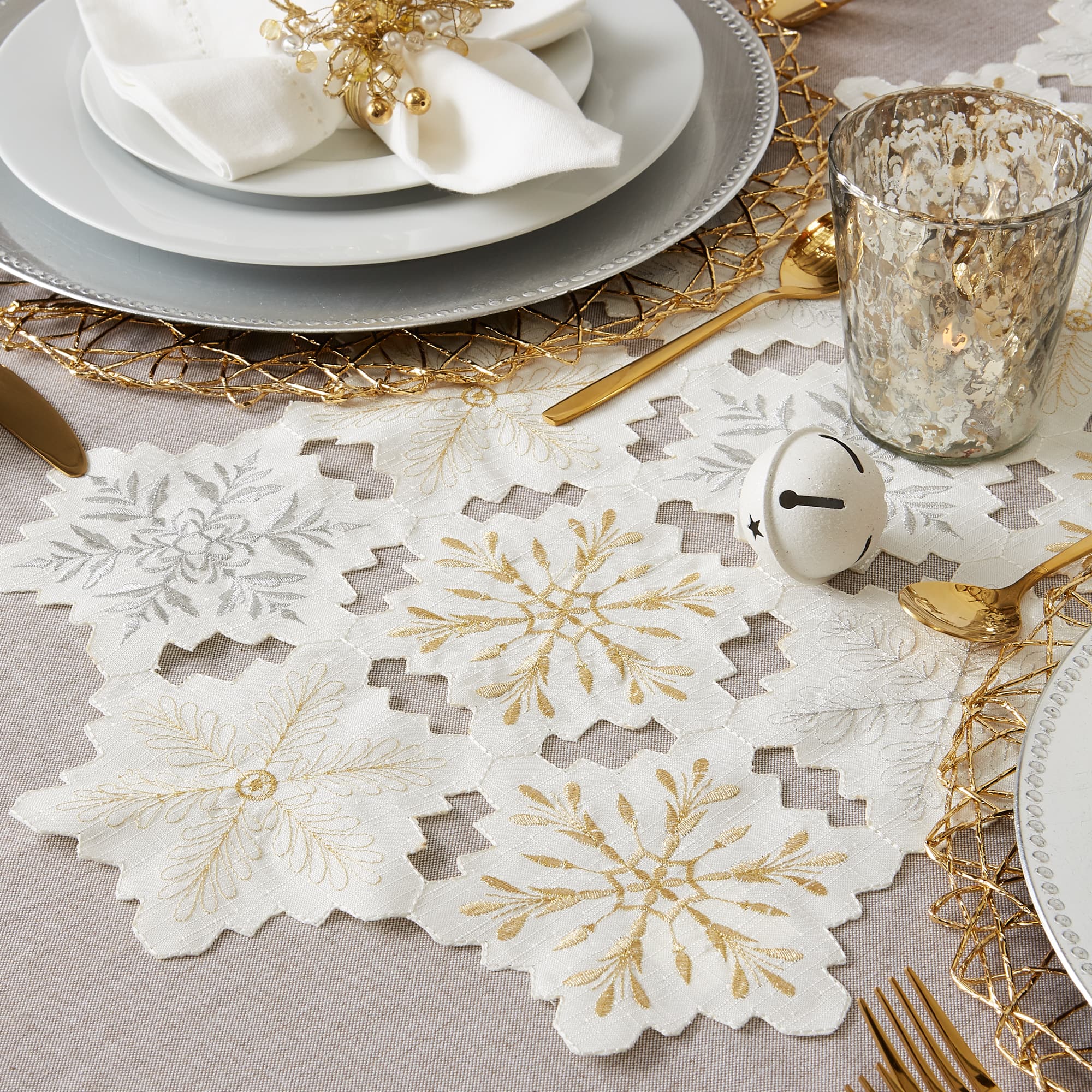 DII&#xAE; 108&#x22; Snowflakes Embroidered Table Runner