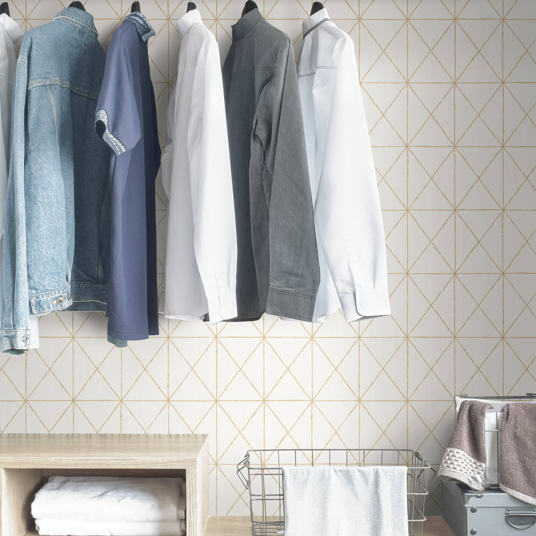 Wallpops White & Gold Get In Line Peel & Stick Wallpaper