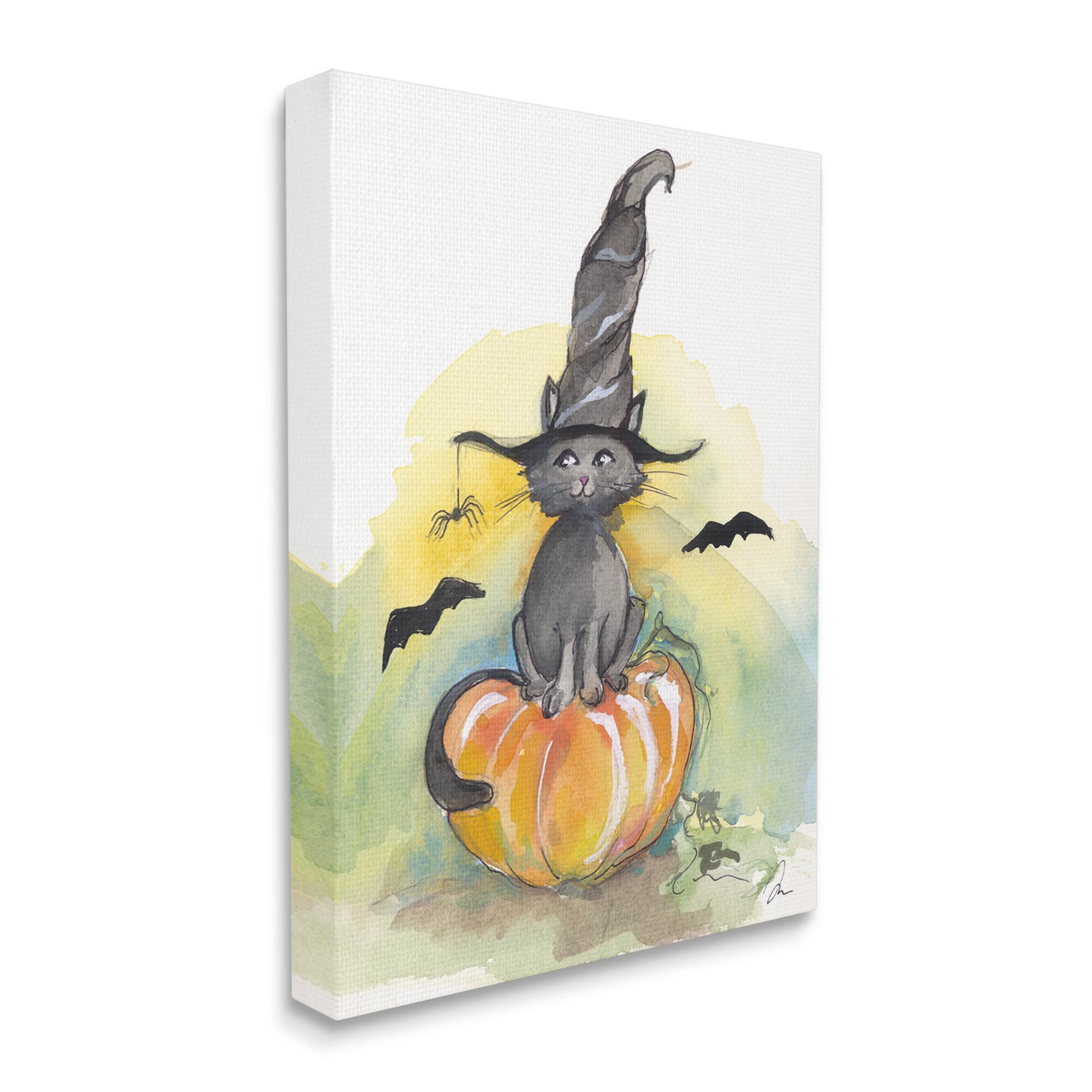 Stupell Industries Witch Cat on Pumpkin Canvas Wall Art