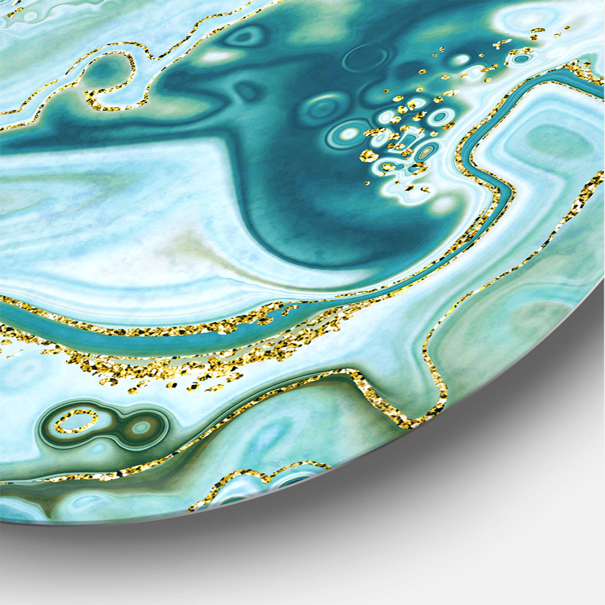 Designart - Ocean Blue Golden Marble - Modern Round Circle Metal Wall Decor