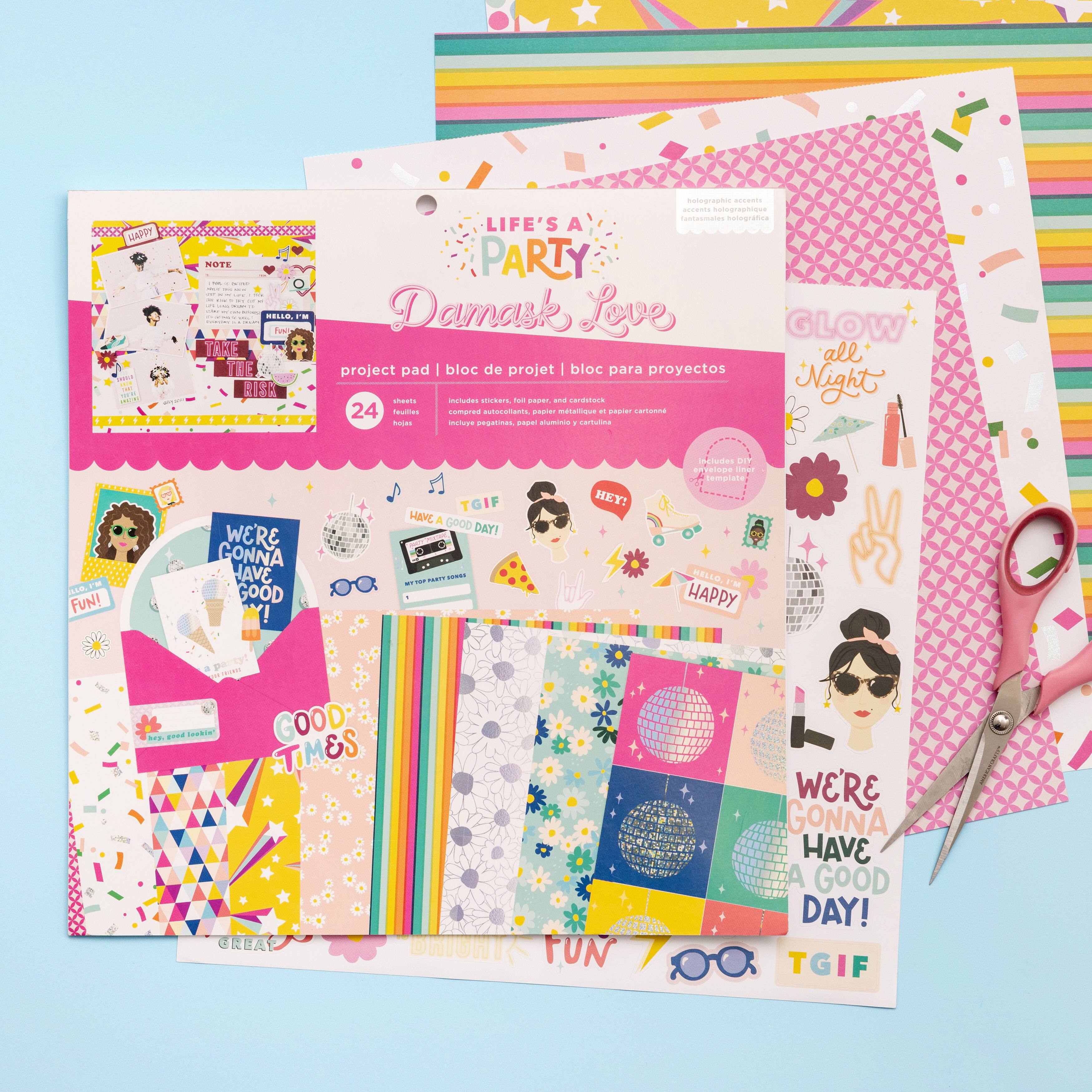 American Crafts&#x2122; 12&#x22; x 12&#x22; Damask Love Life&#x27;s A Party Project Pad, 24ct.