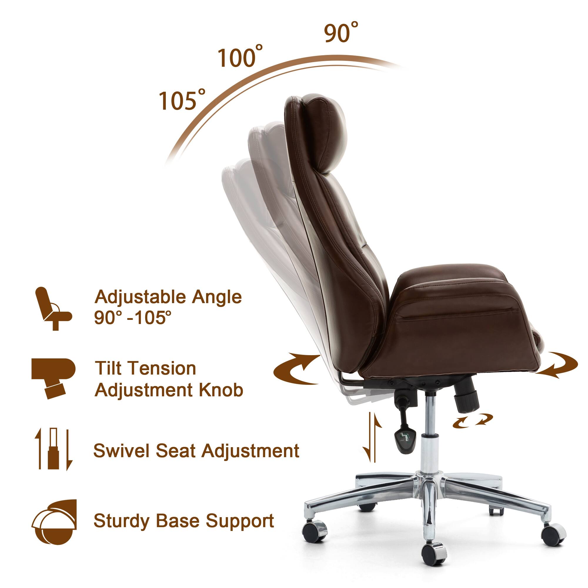 Glitzhome® Mid-Century Modern Faux Leather Adjustable High Back Swivel Office Chair