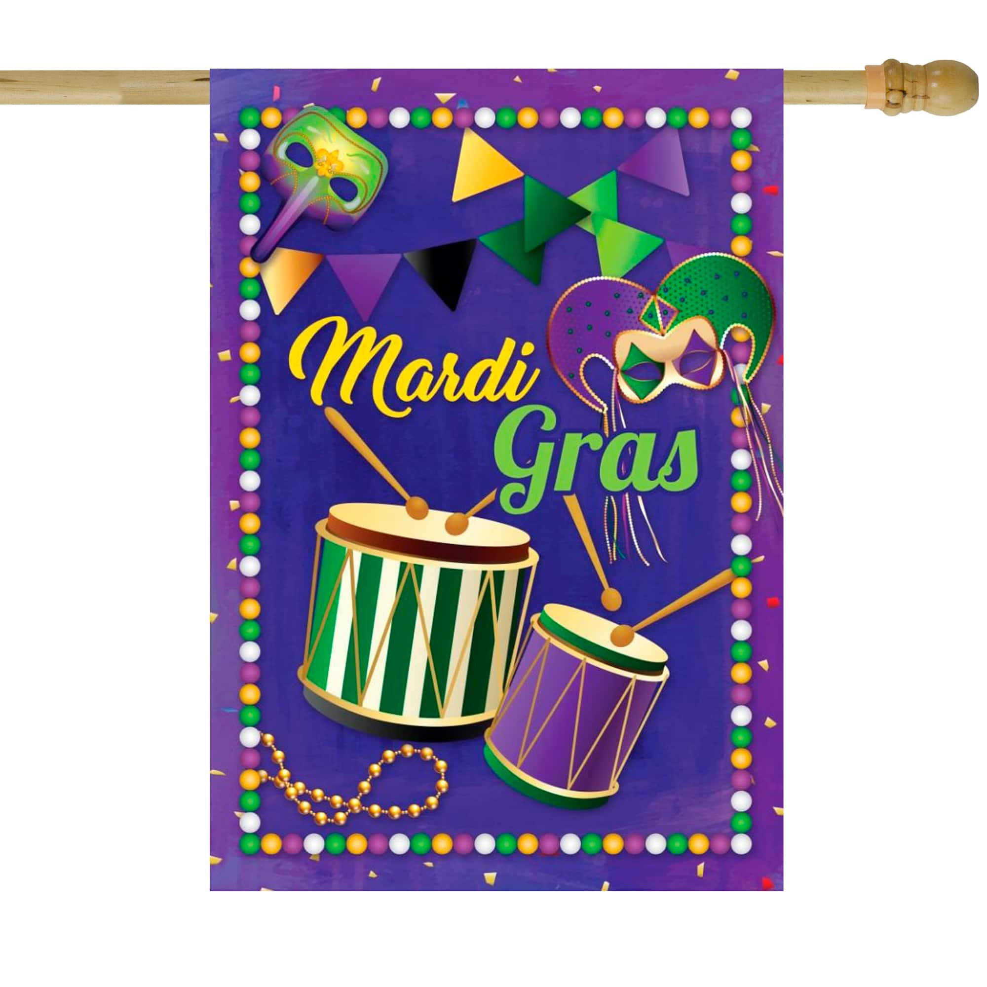 Mardi Gras Drums and Masks Outdoor House Flag 40&#x22; x 28&#x22;