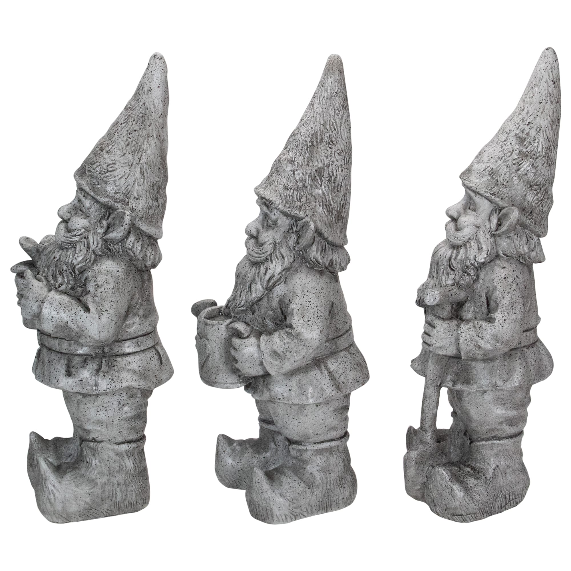 15.75" Gray Gardening Garden Gnomes Outdoor Statues Set
