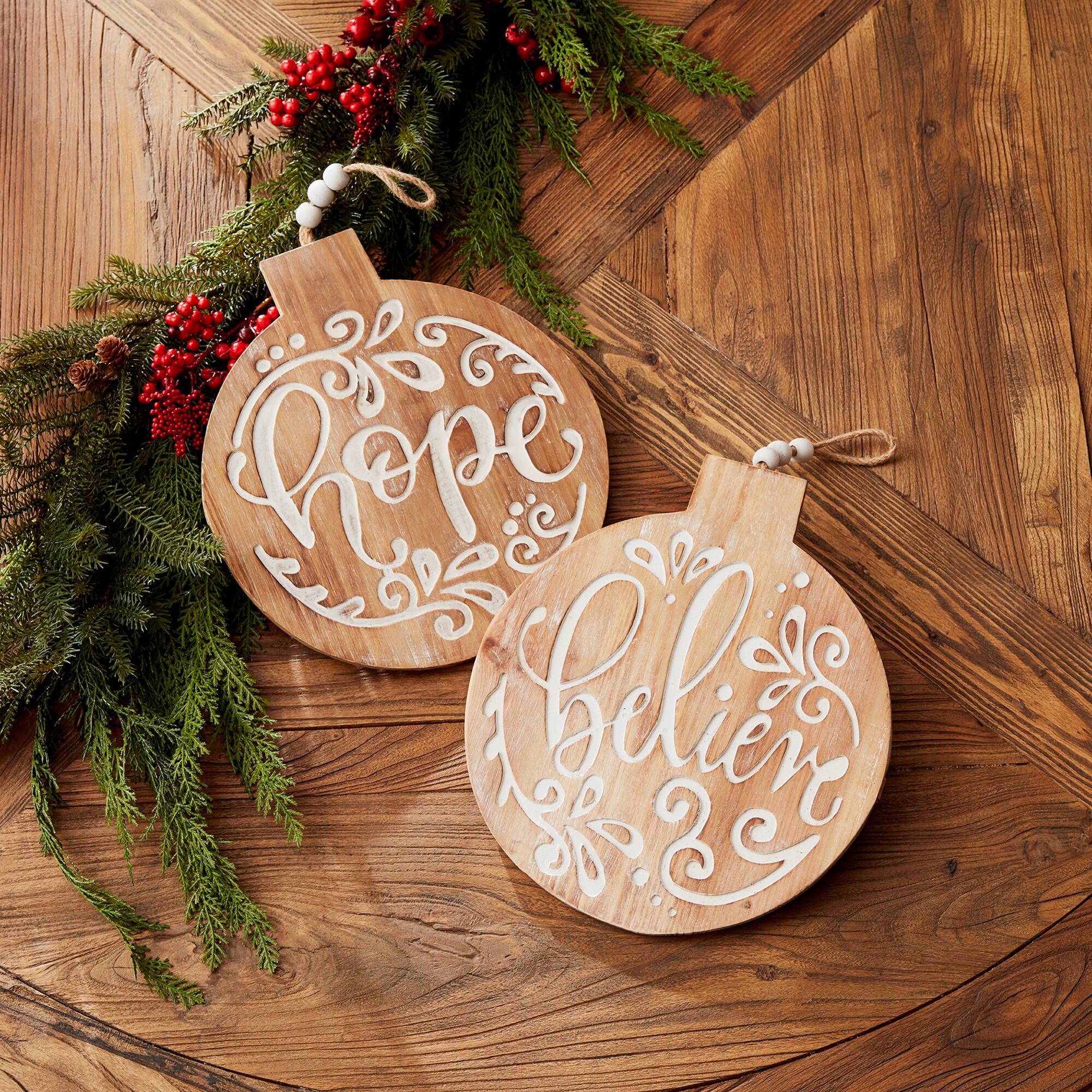 6ct. 11.5&#x22; Believe &#x26; Hope Wood Ornaments