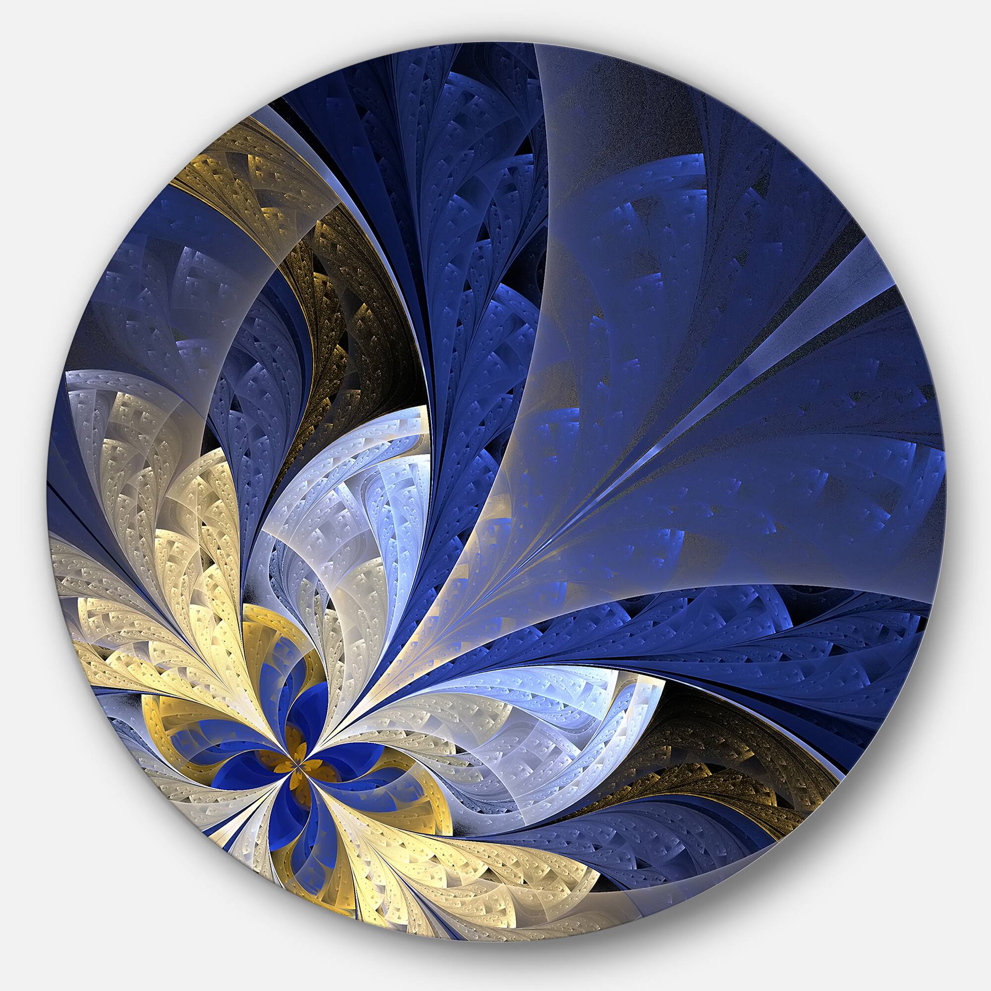Designart - Blue and Yellow Large Fractal Pattern' Floral Metal Circle Wall Art